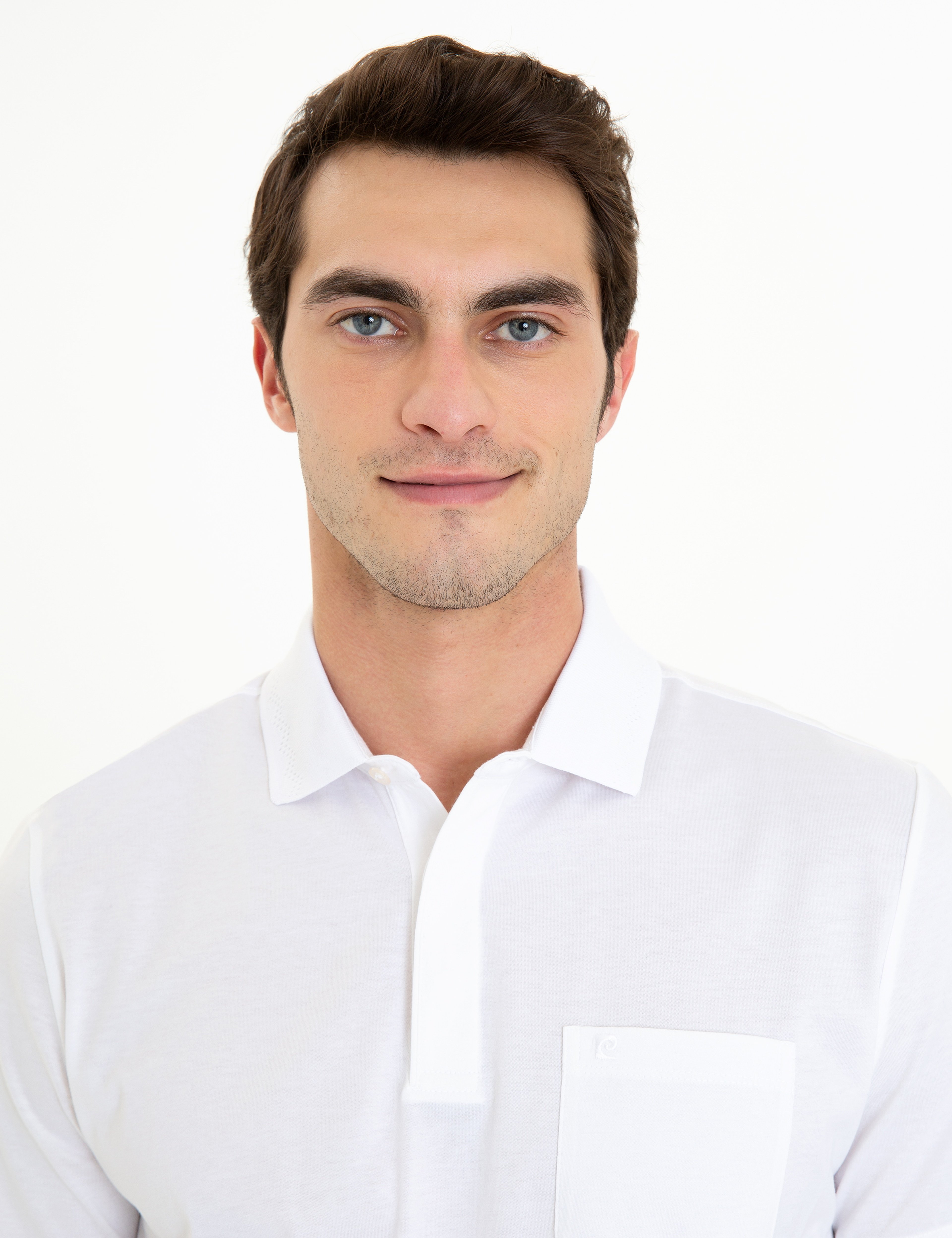 Beyaz Regular Fit Polo Yaka Merserize Tişört - Image 2