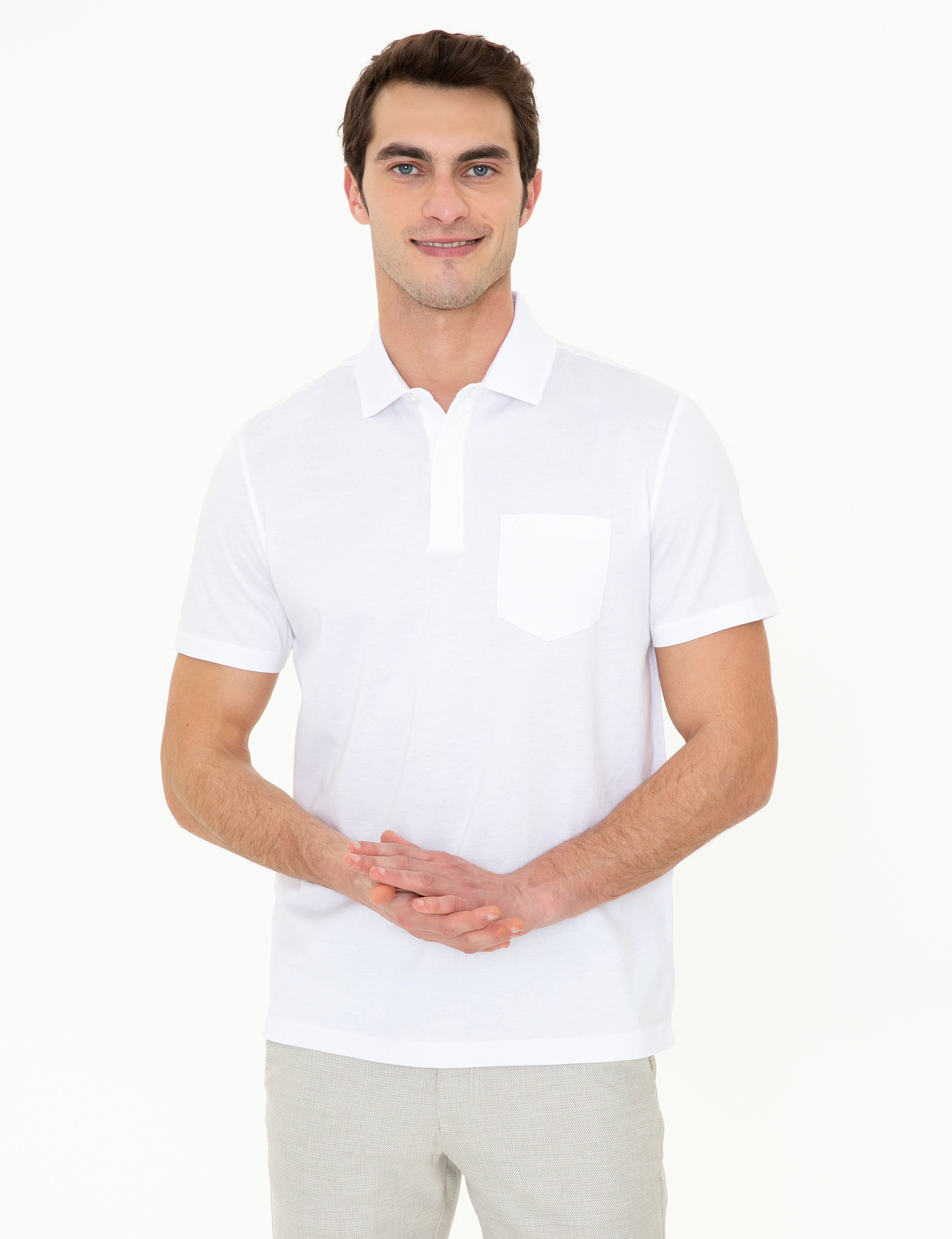 Beyaz Regular Fit Polo Yaka Merserize Tişört