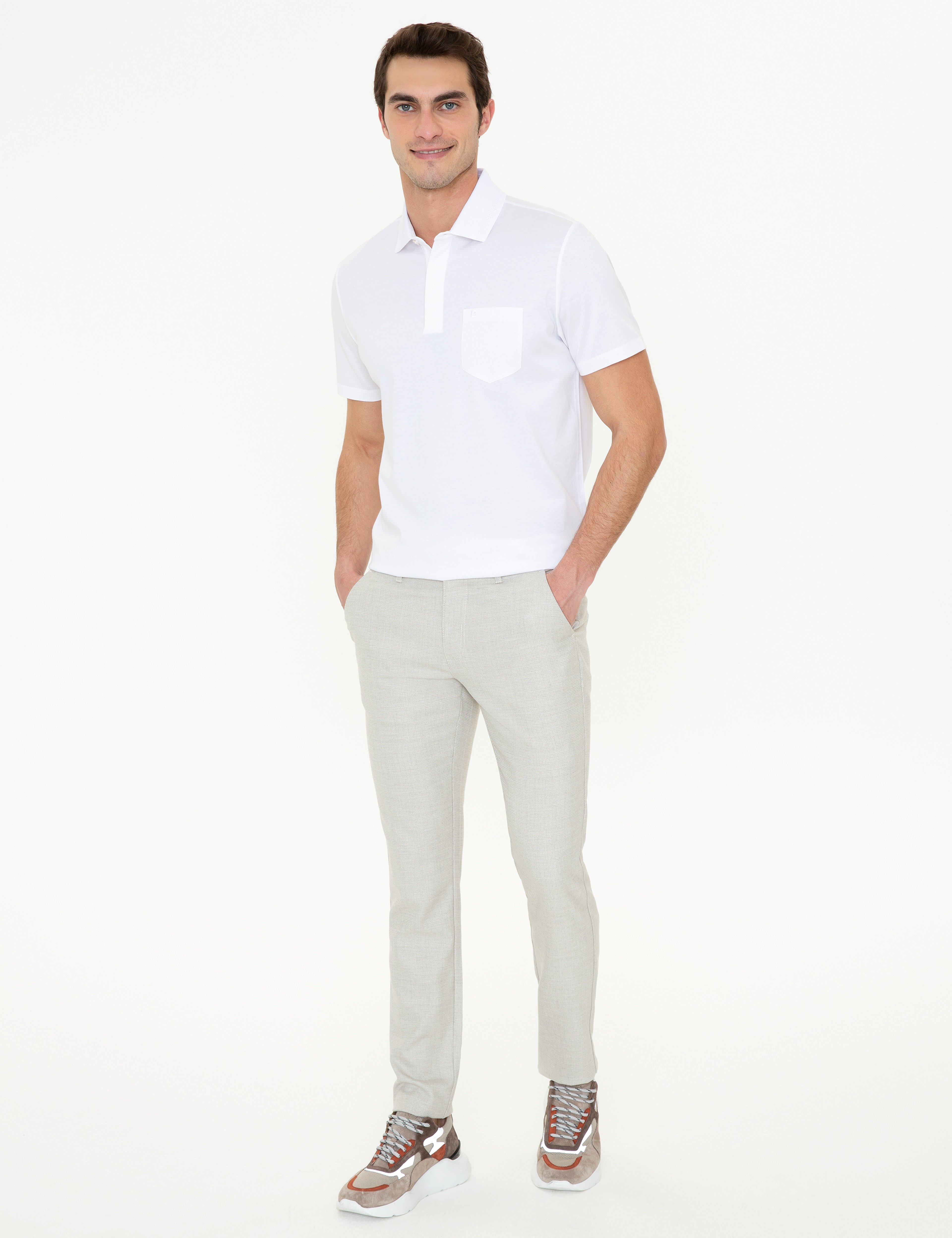 Beyaz Regular Fit Polo Yaka Merserize Tişört - Image 5