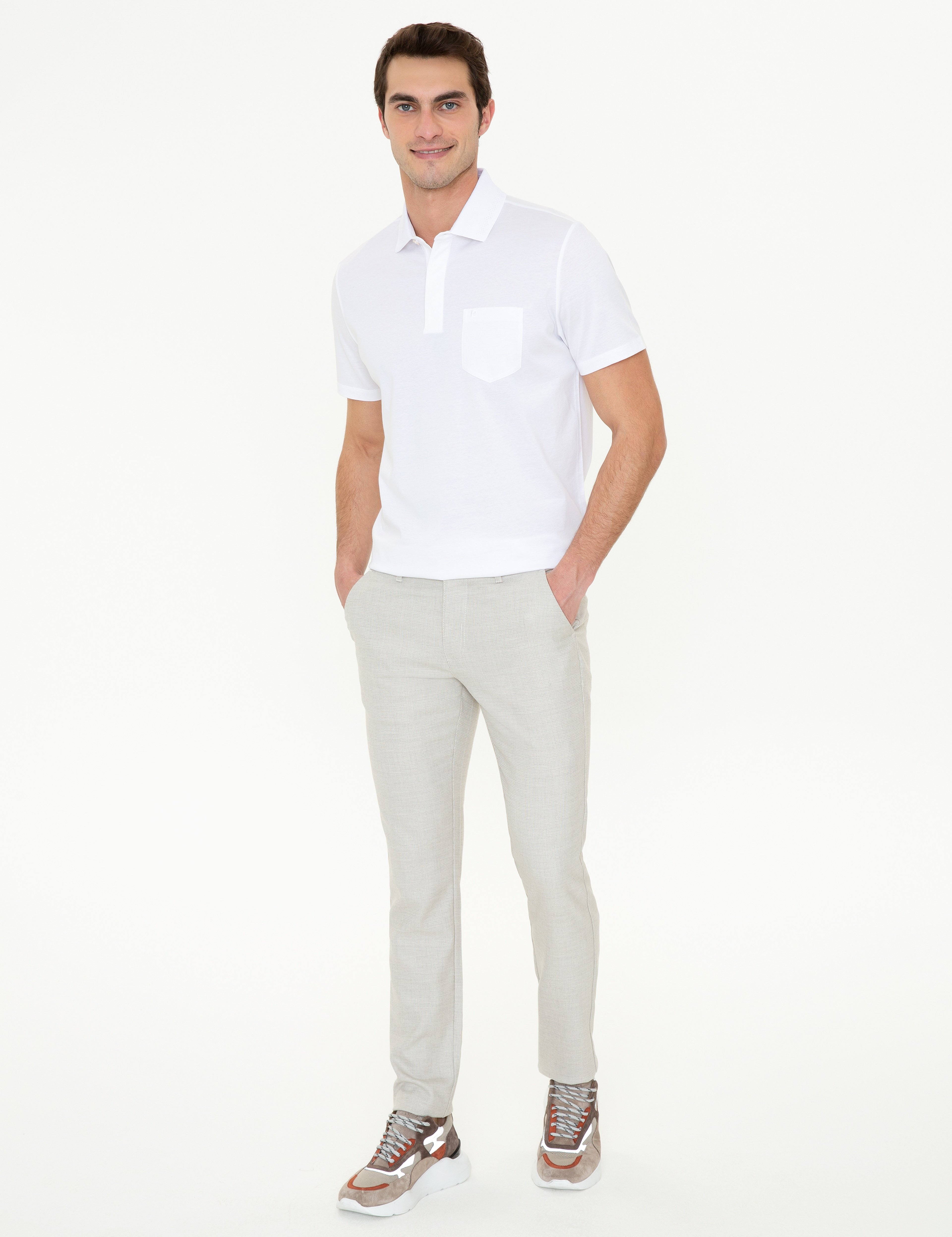 Beyaz Regular Fit Polo Yaka Merserize Tişört