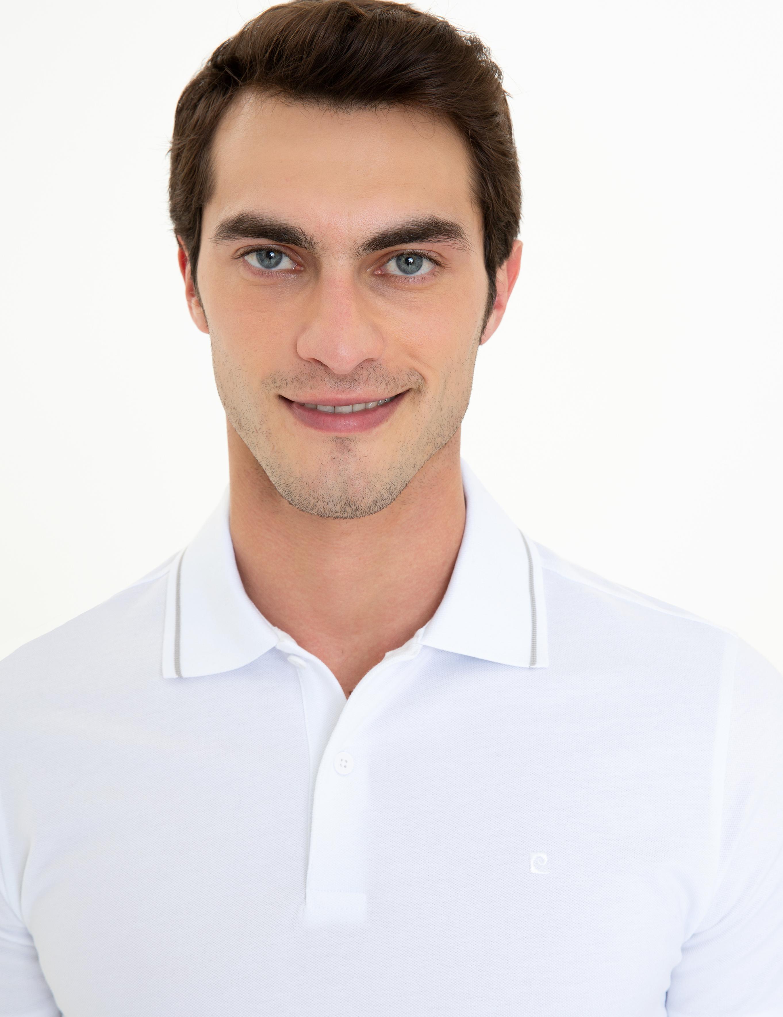 Beyaz Slim Fit Polo Yaka Basic Tişört