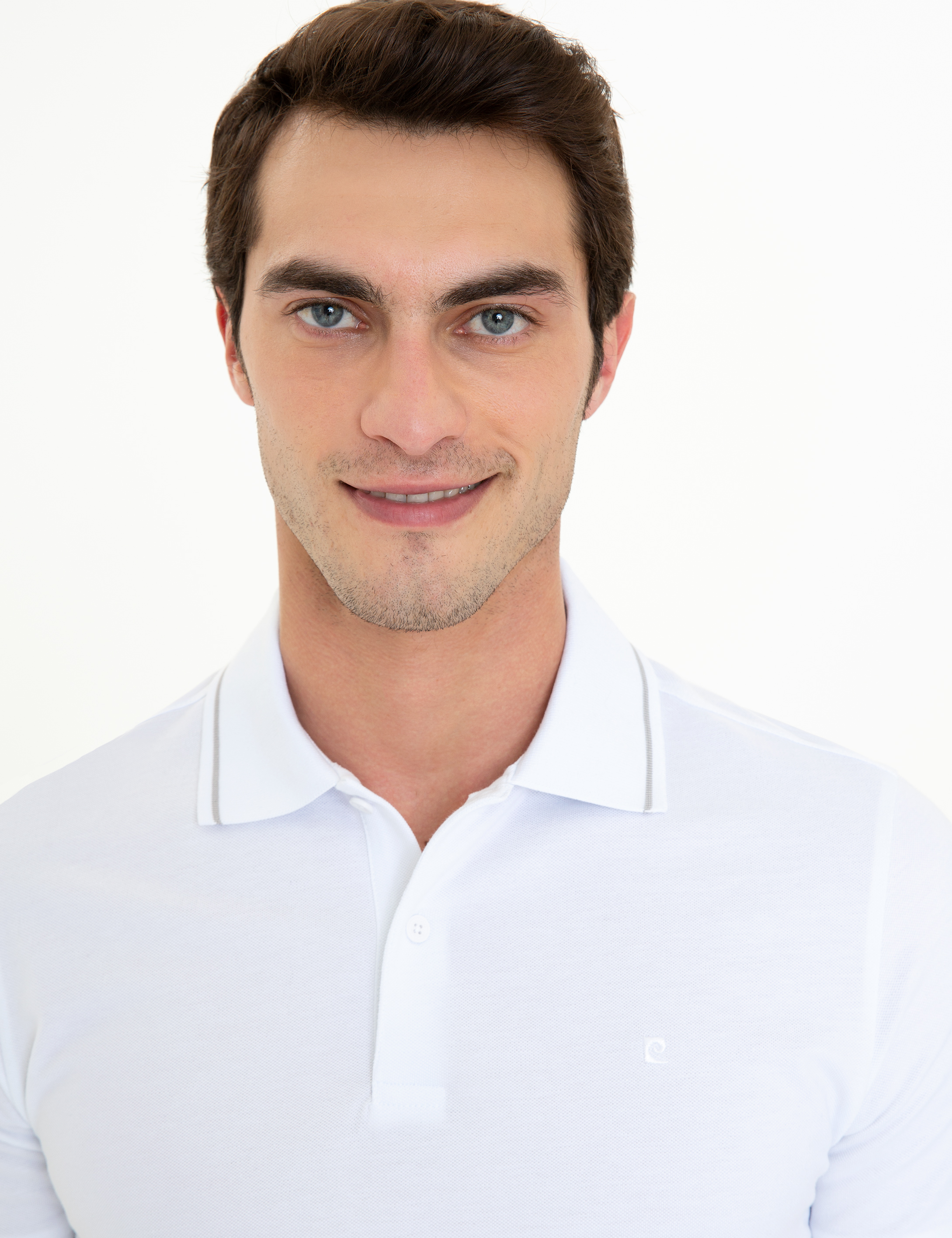 Beyaz Slim Fit %100 Pamuk Polo Yaka Basic Tişört - Image 2