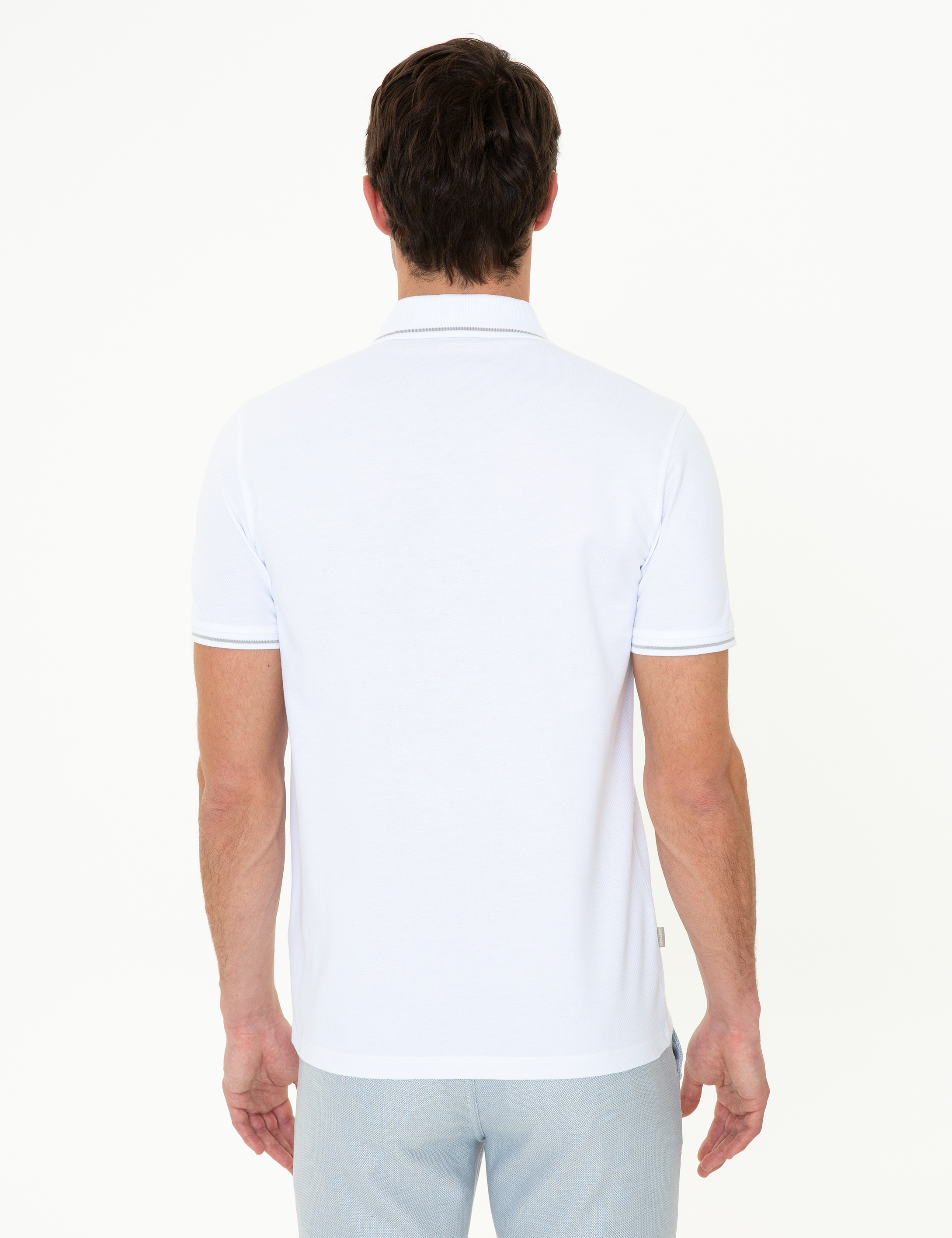 Beyaz Slim Fit %100 Pamuk Polo Yaka Basic Tişört - Image 4