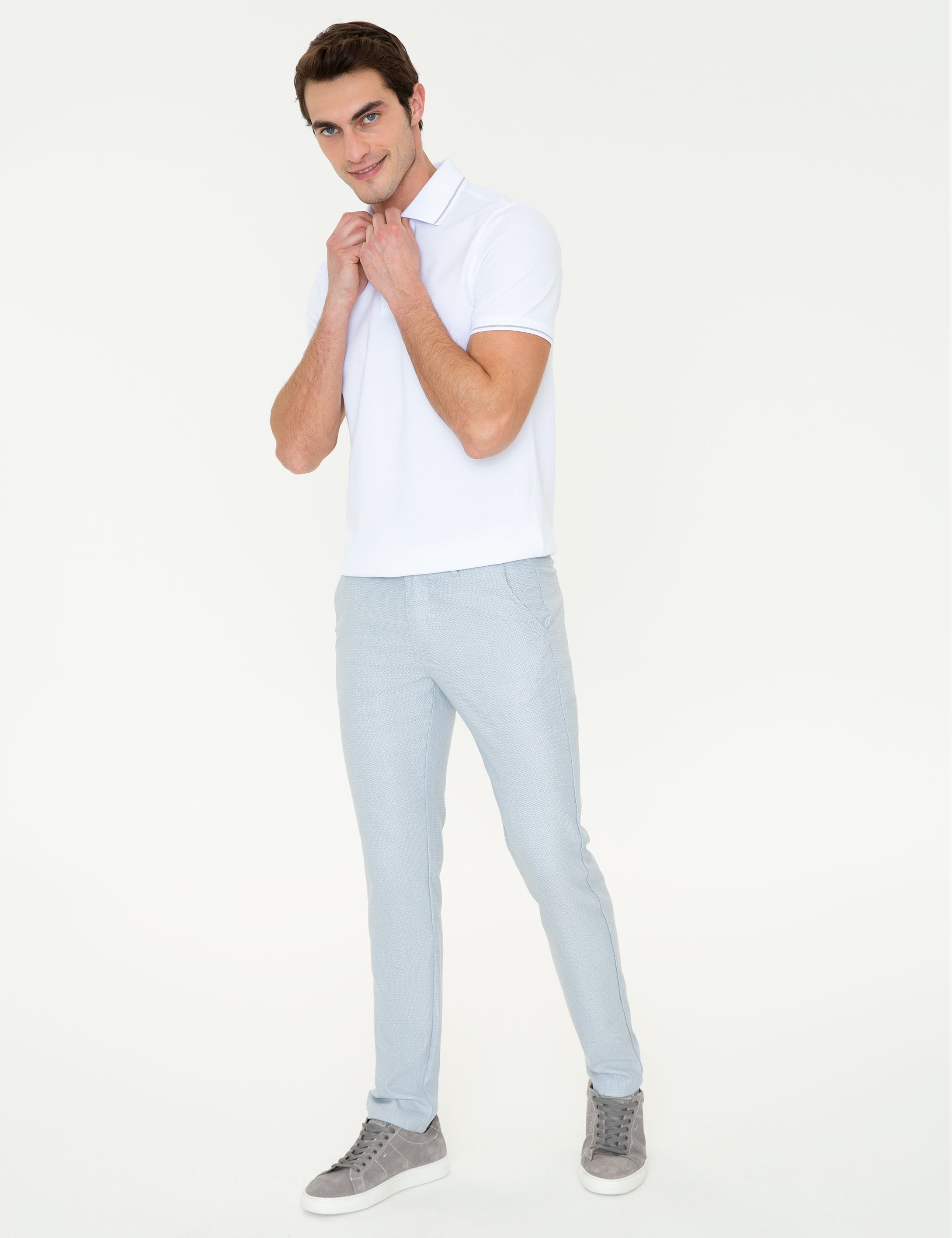 Beyaz Slim Fit %100 Pamuk Polo Yaka Basic Tişört - Image 5