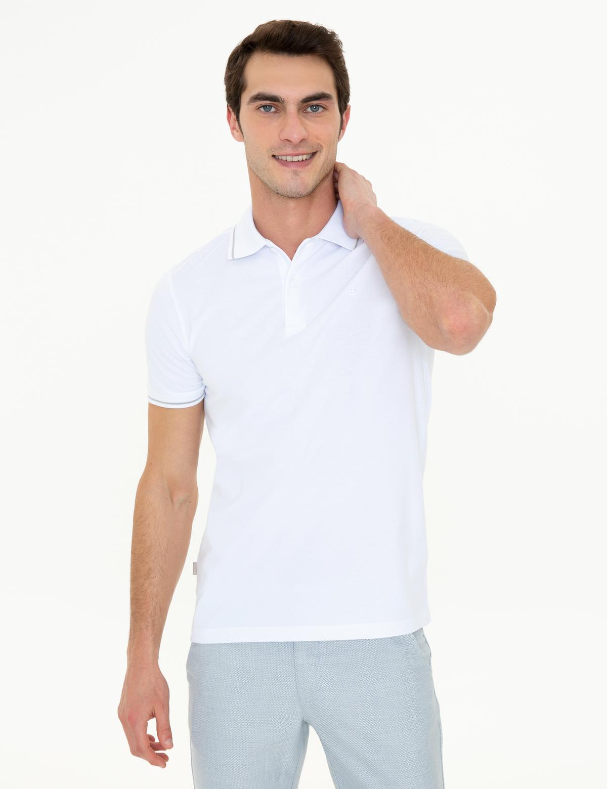 Beyaz Slim Fit Polo Yaka Basic Tişört - 50252448001