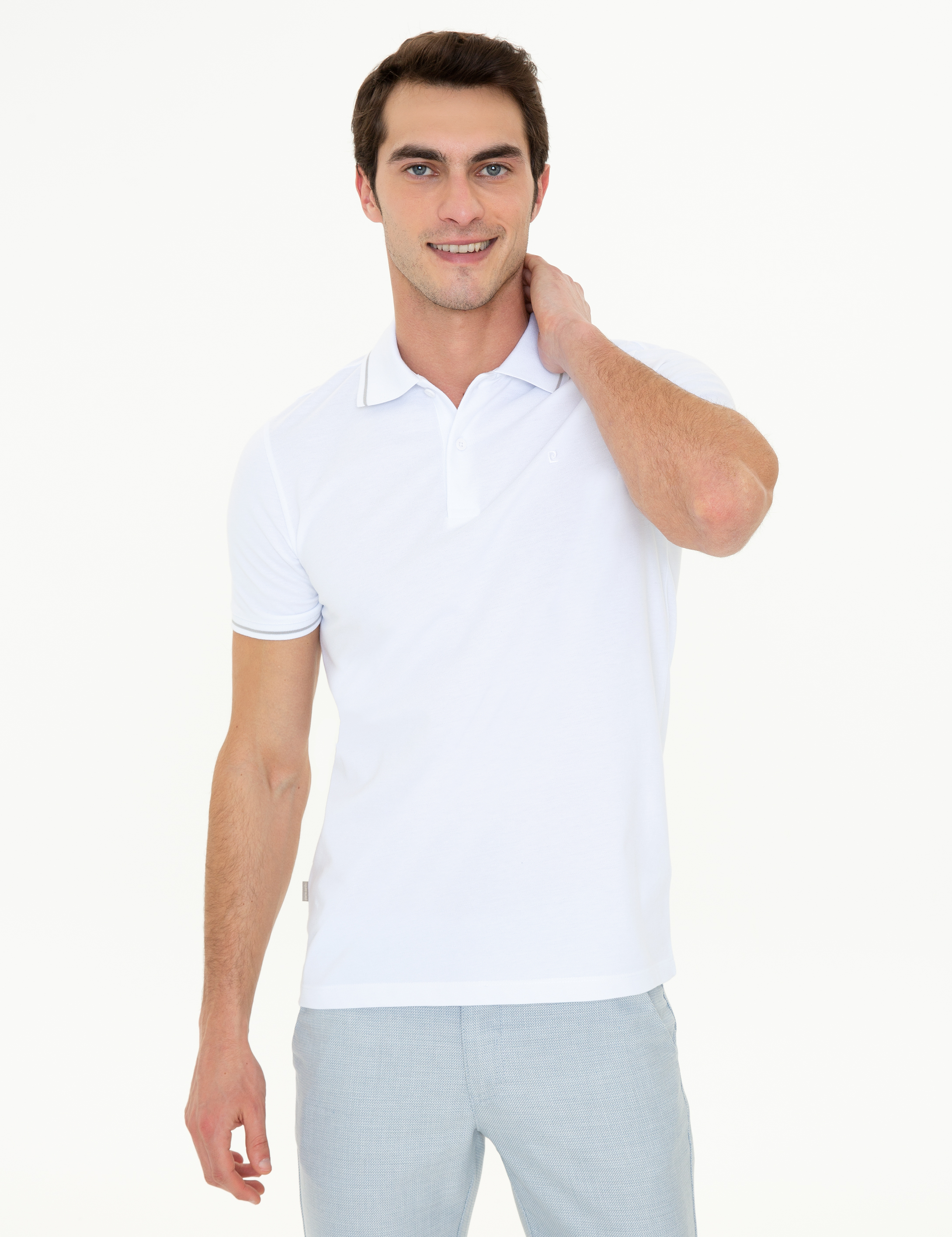 Beyaz Slim Fit %100 Pamuk Polo Yaka Basic Tişört