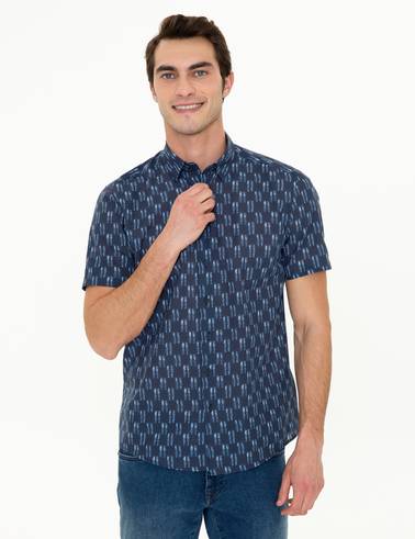 Lacivert Regular Fit Kısa Kollu Gömlek