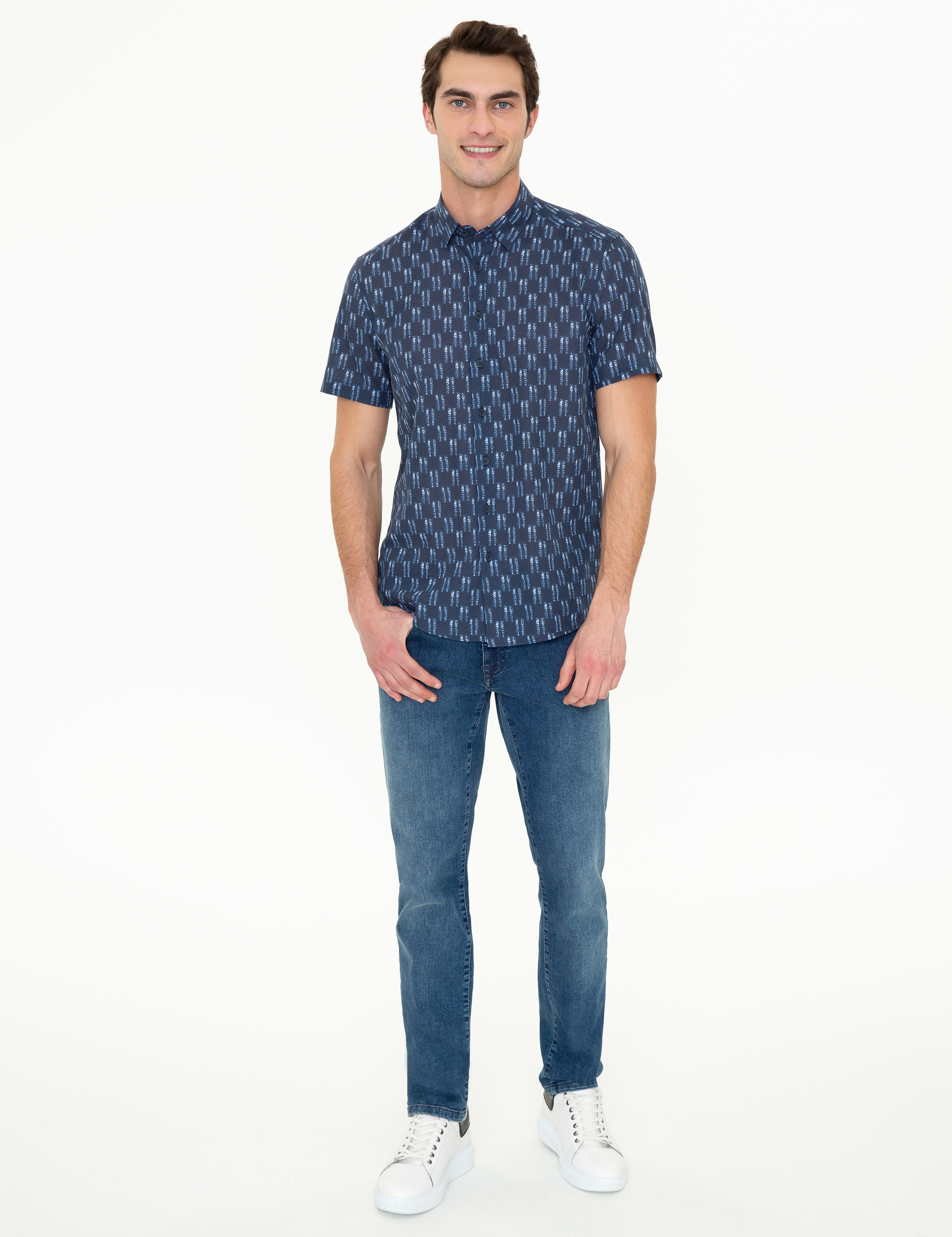 Lacivert Regular Fit Kısa Kollu Gömlek - Image 5