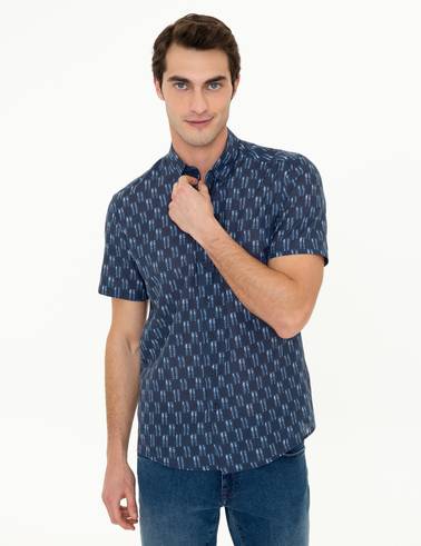 Lacivert Regular Fit Kısa Kollu Gömlek