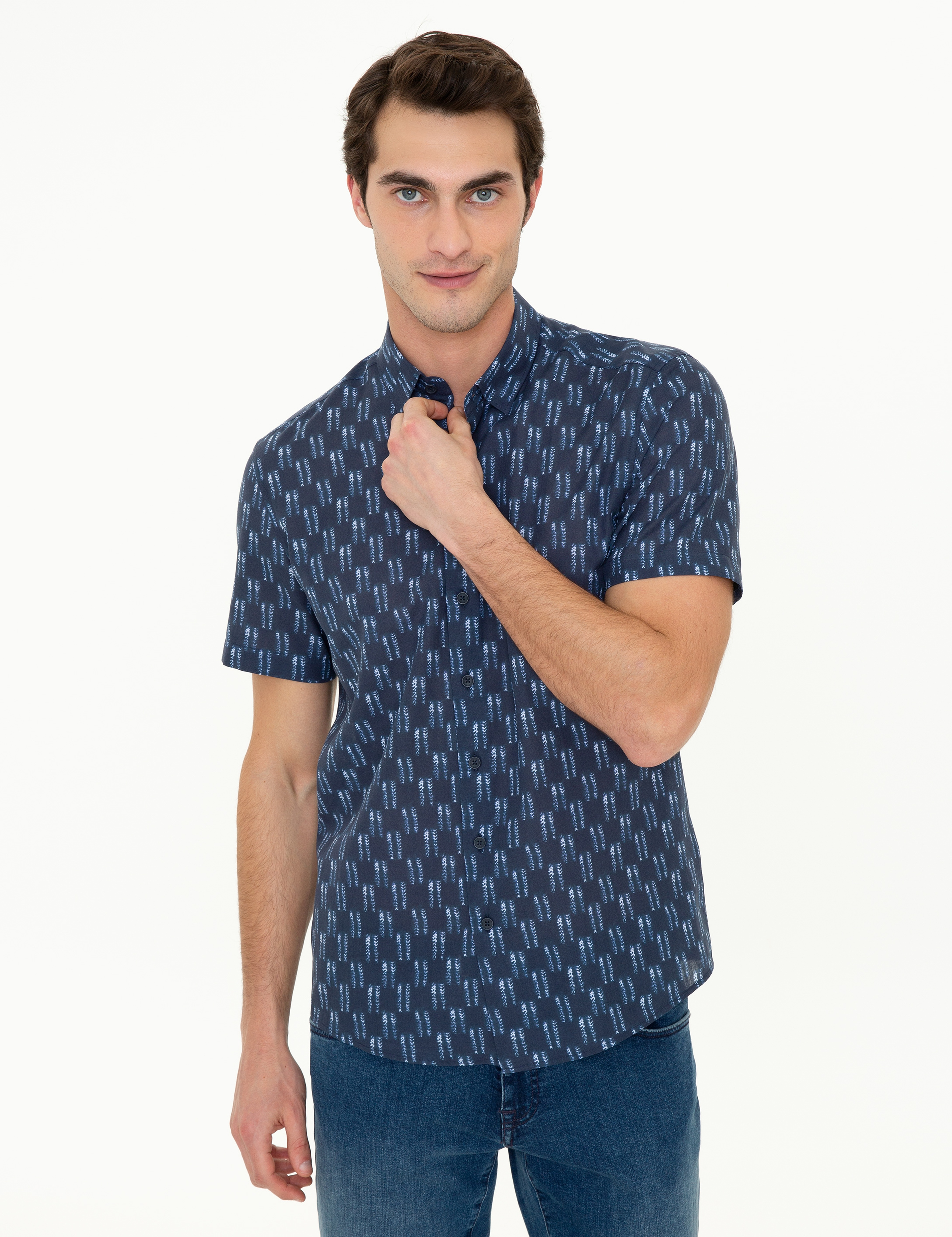 Lacivert Regular Fit Kısa Kollu Gömlek - Image 1