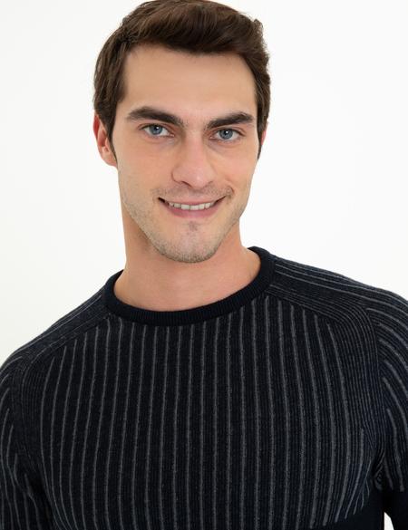 Lacivert Slim Fit Bisiklet Yaka Yün Karışımlı Triko Kazak - 50241417001