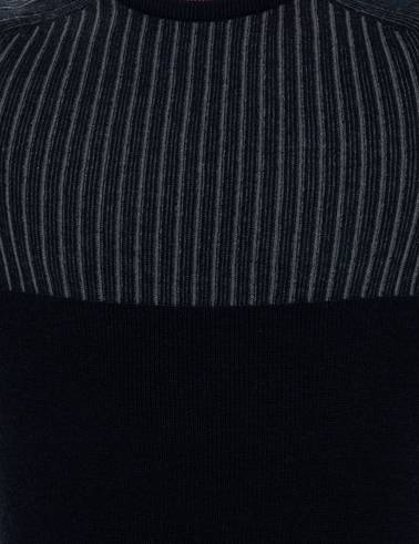Lacivert Slim Fit Bisiklet Yaka Yün Karışımlı Triko Kazak