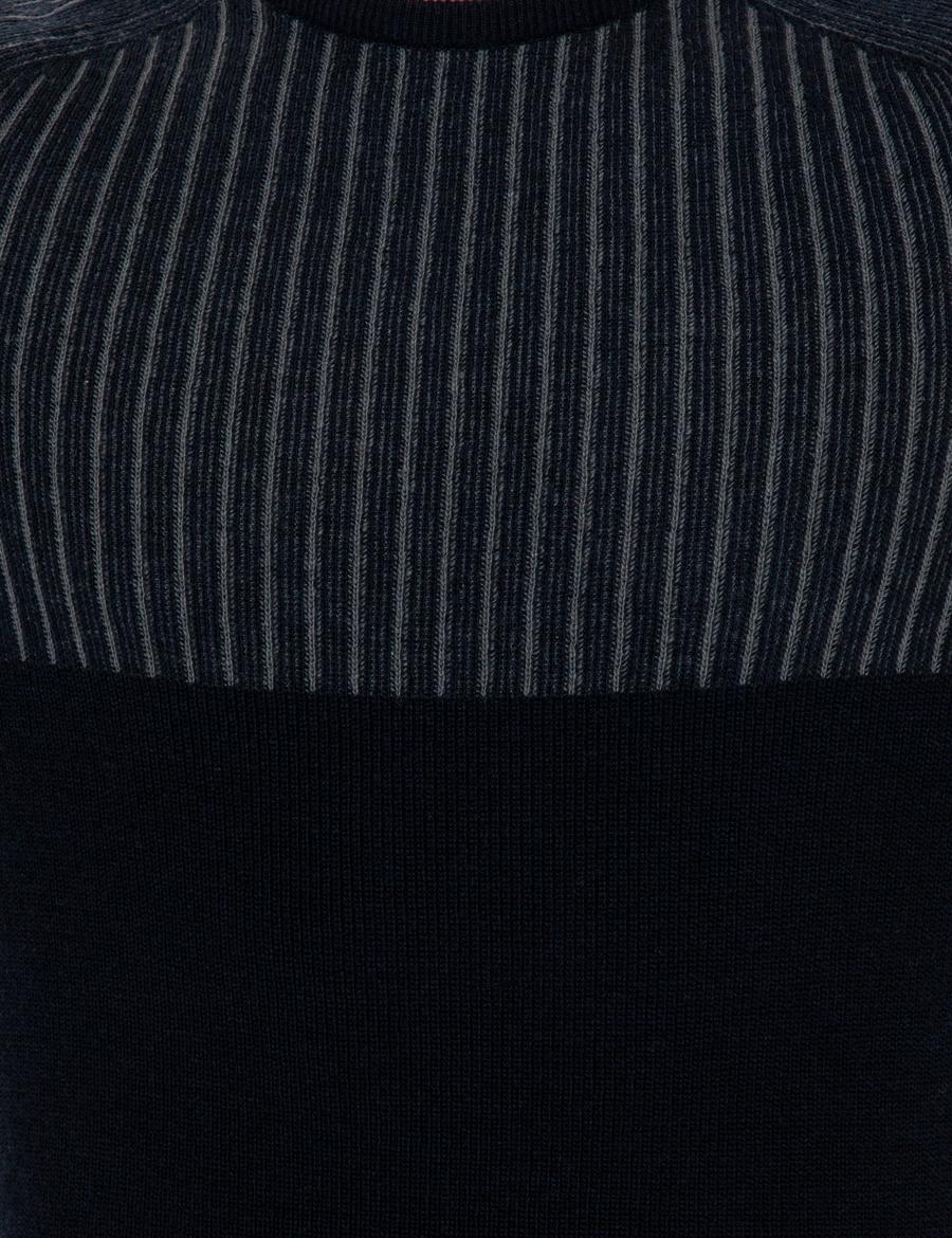 Lacivert Slim Fit Bisiklet Yaka Yün Karışımlı Triko Kazak