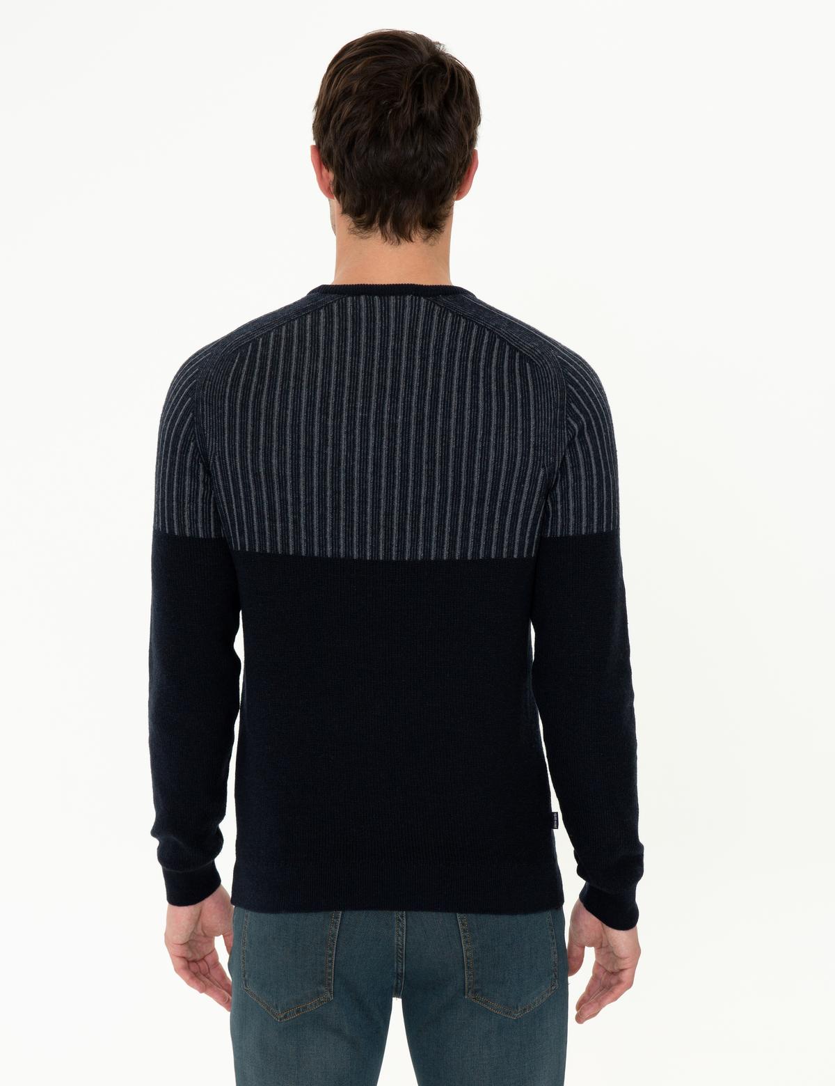 Lacivert Slim Fit Bisiklet Yaka Yün Karışımlı Triko Kazak - 50241417001