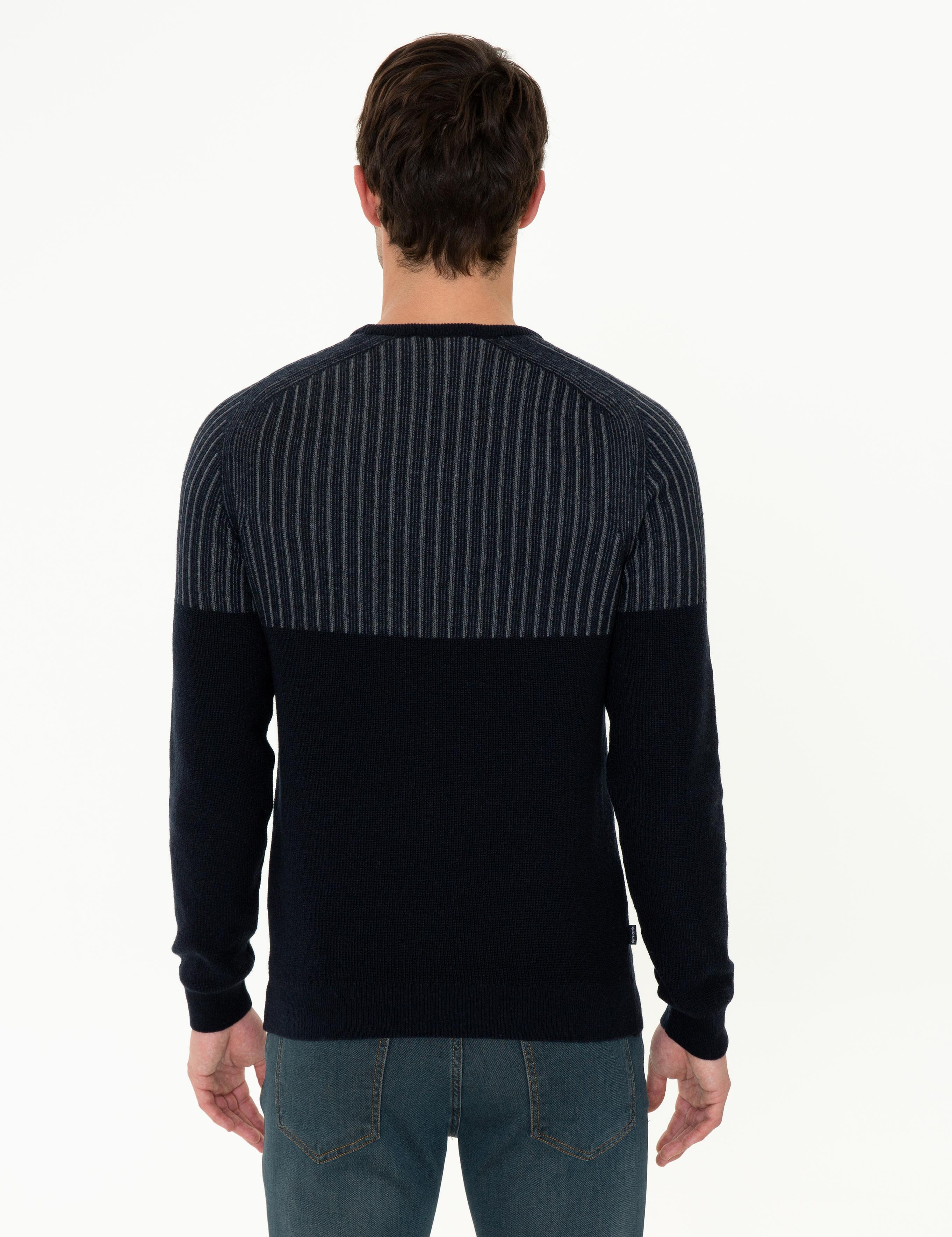 Lacivert Slim Fit Bisiklet Yaka Yün Karışımlı Triko Kazak