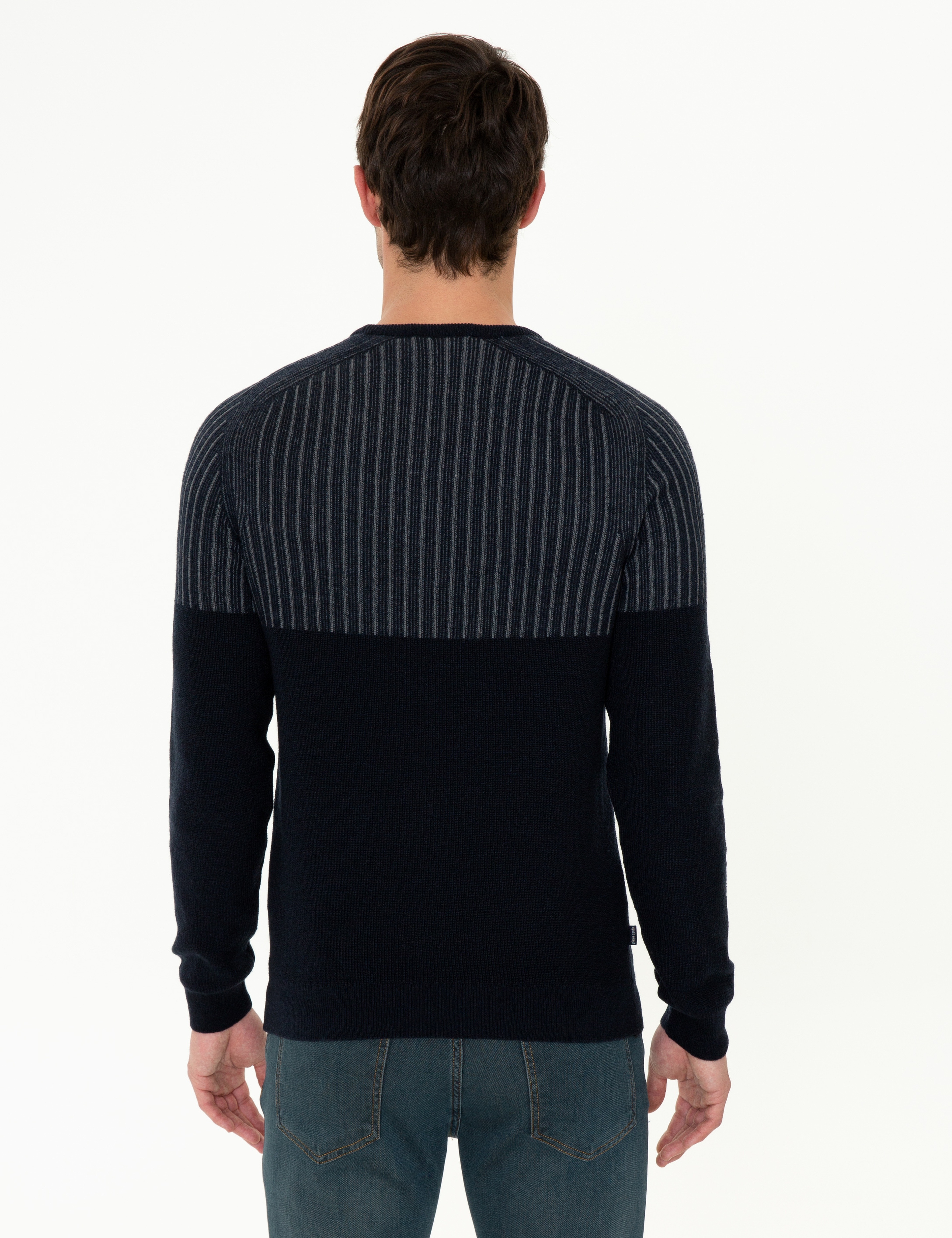Lacivert Slim Fit Bisiklet Yaka Yün Karışımlı Triko Kazak