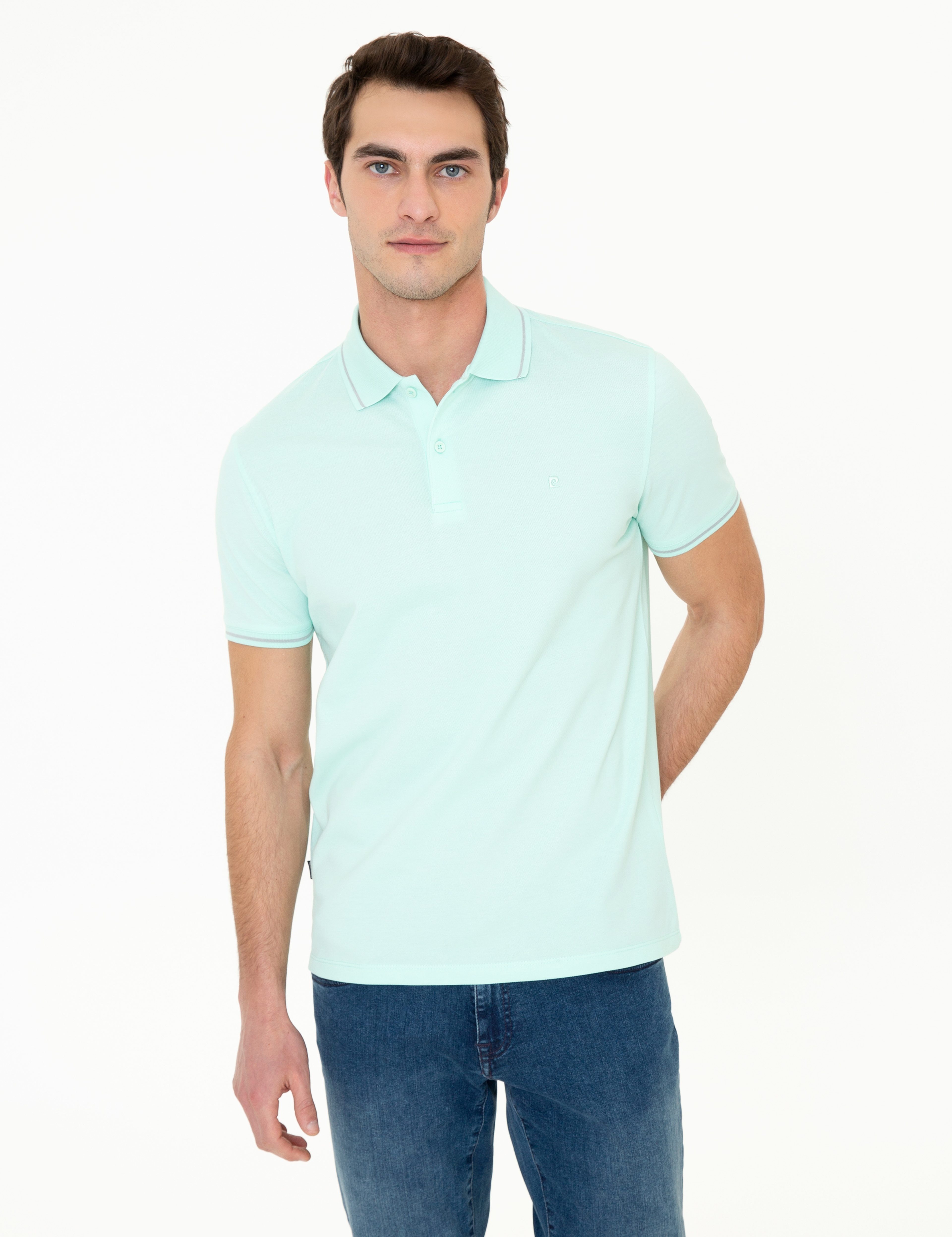 Açık Yeşil Slim Fit Polo Yaka Basic Tişört - Image 1