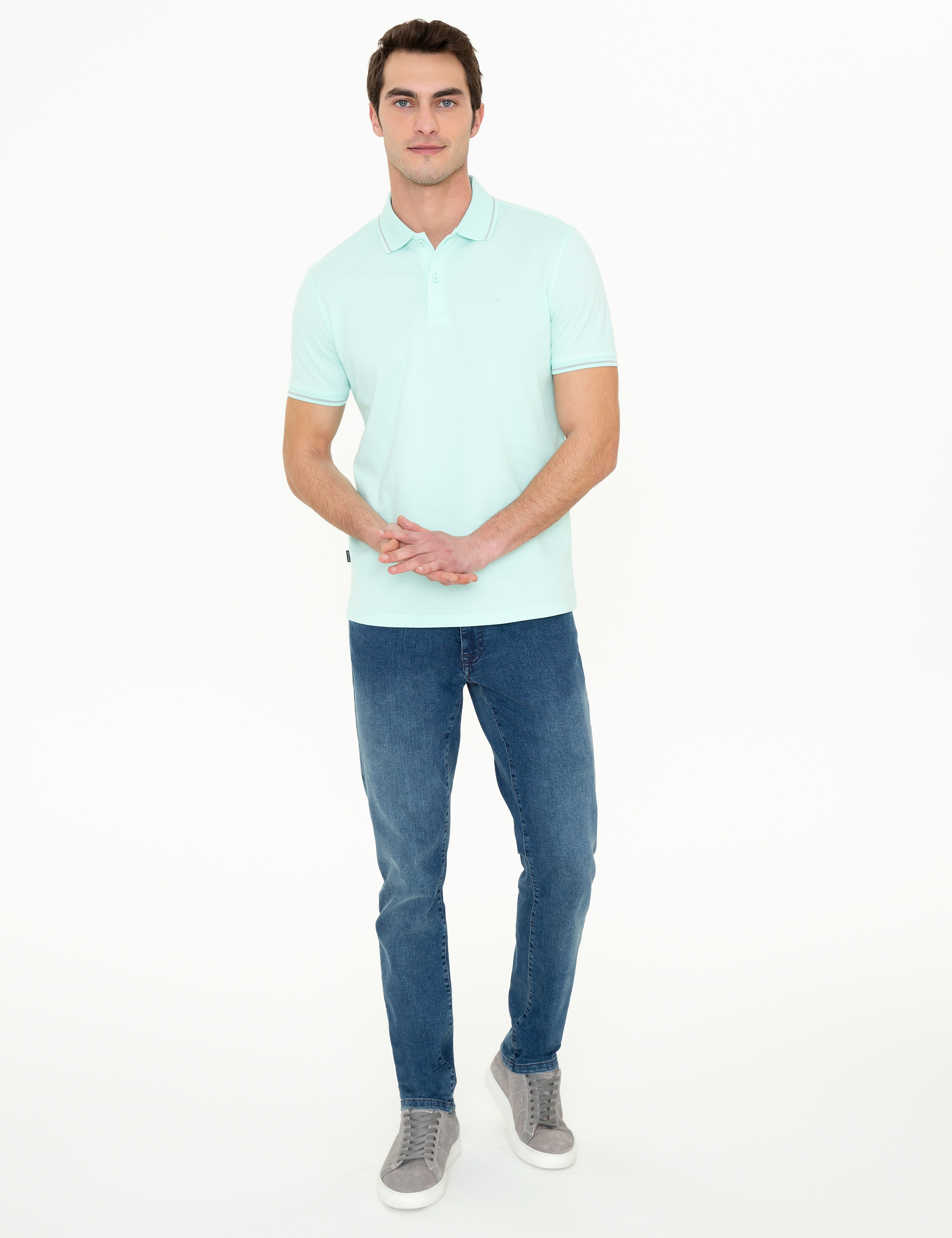 Açık Yeşil Slim Fit Polo Yaka Basic Tişört - Image 5