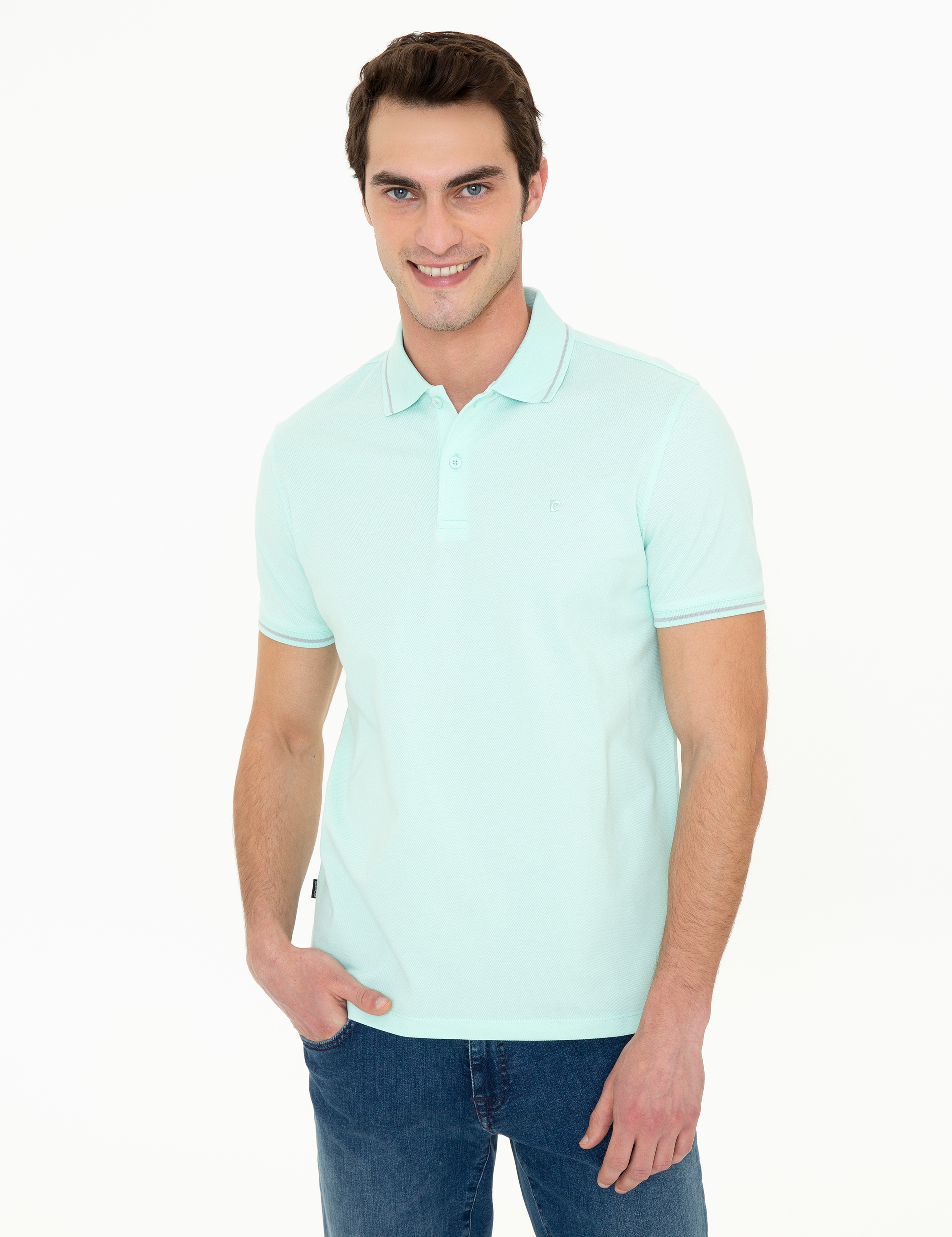 Açık Yeşil Slim Fit Polo Yaka Basic Tişört - Image 3