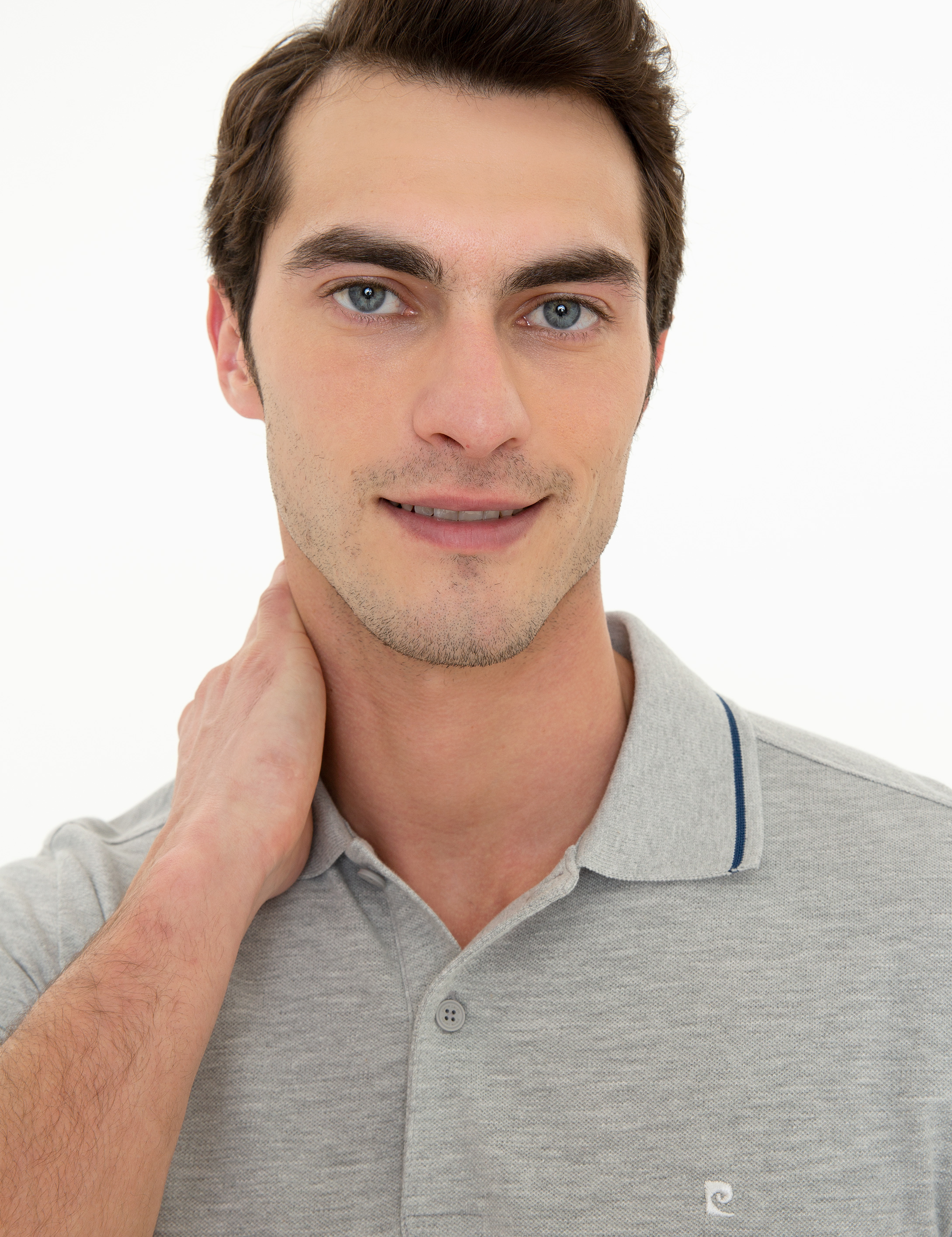 Açık Gri Melanj Slim Fit Polo Yaka Basic Tişört - Image 2