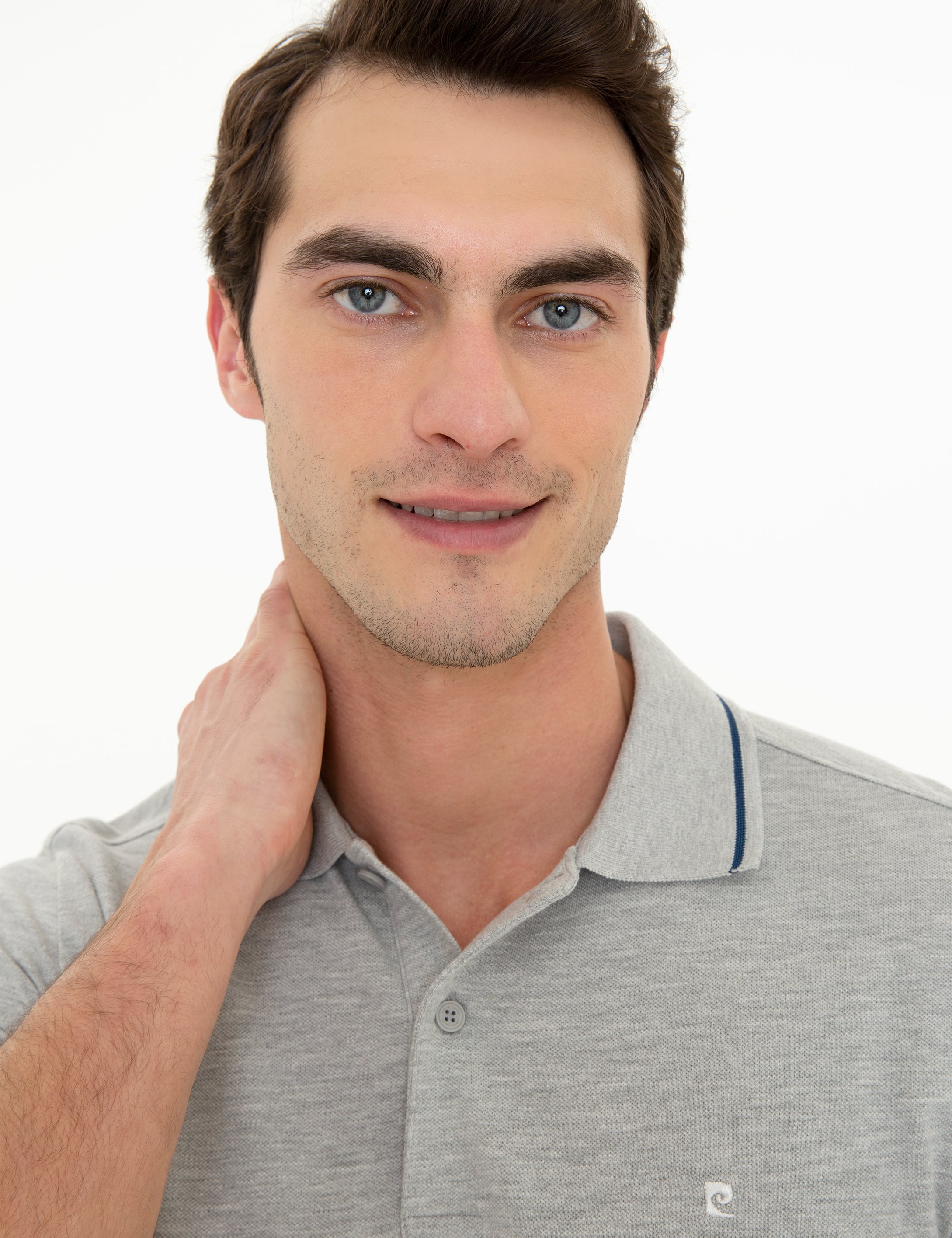 Açık Gri Melanj Slim Fit Polo Yaka Basic Tişört
