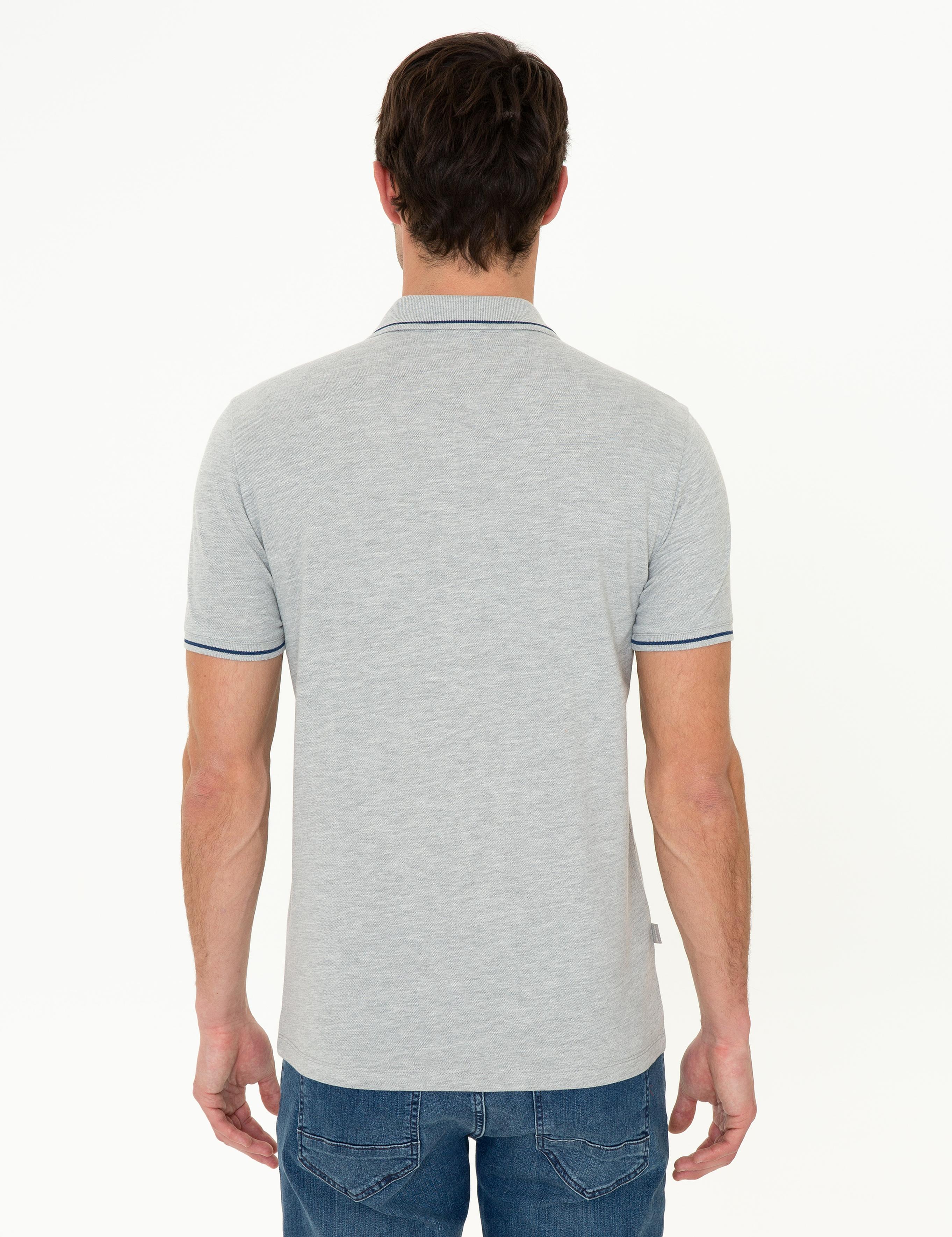 Açık Gri Melanj Slim Fit Polo Yaka Basic Tişört