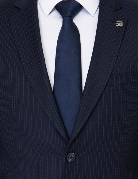 Lacivert Çizgili Slim Fit Takım Elbise - 50251405044