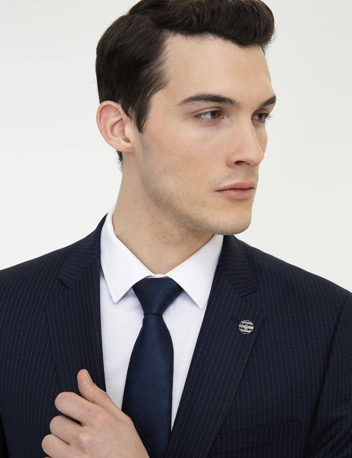 Lacivert Çizgili Slim Fit Takım Elbise - 50251405044