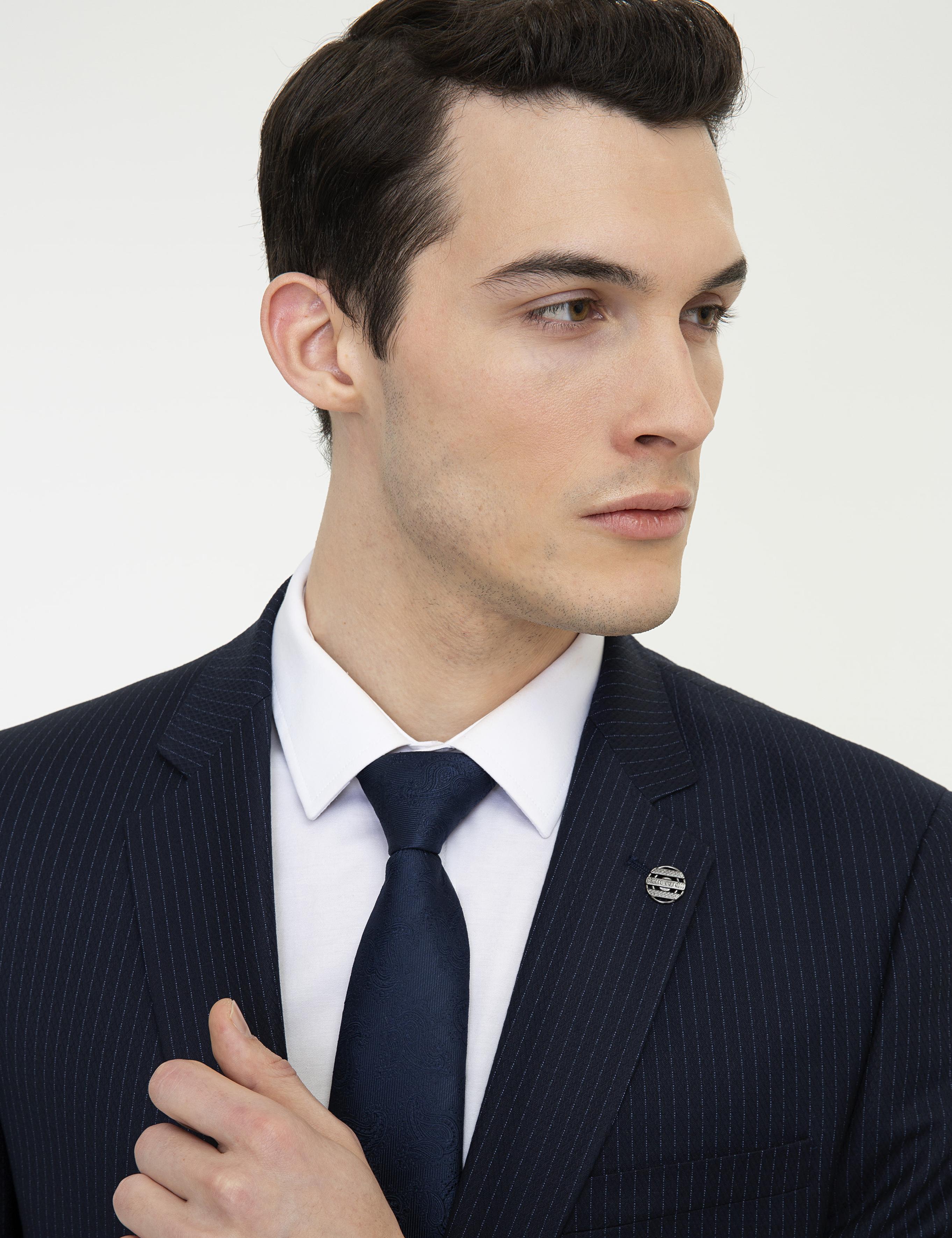 Lacivert Çizgili Slim Fit Takım Elbise