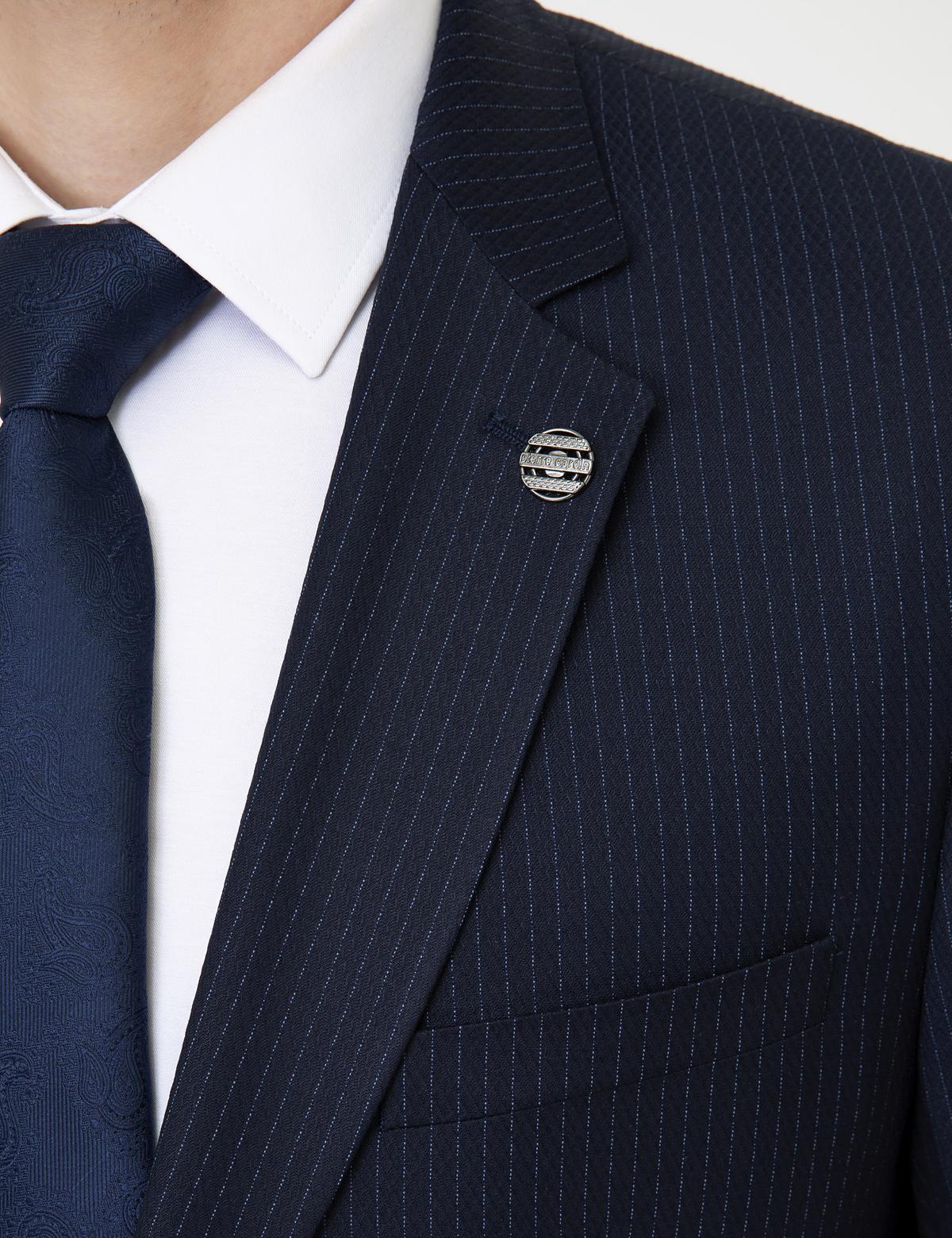 Lacivert Çizgili Slim Fit Takım Elbise - 50251405044