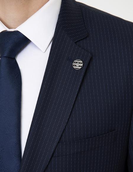 Lacivert Çizgili Slim Fit Takım Elbise - 50251405044