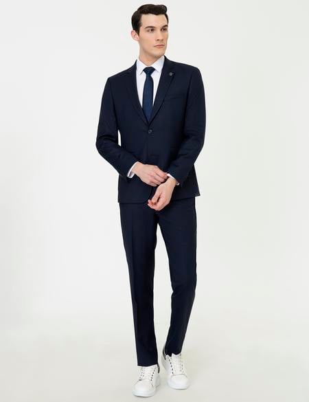 Lacivert Çizgili Slim Fit Takım Elbise - 50251405044