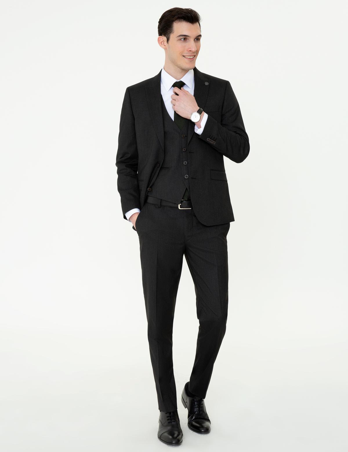 Siyah Ex. Slim Fit Yelekli Takım Elbise