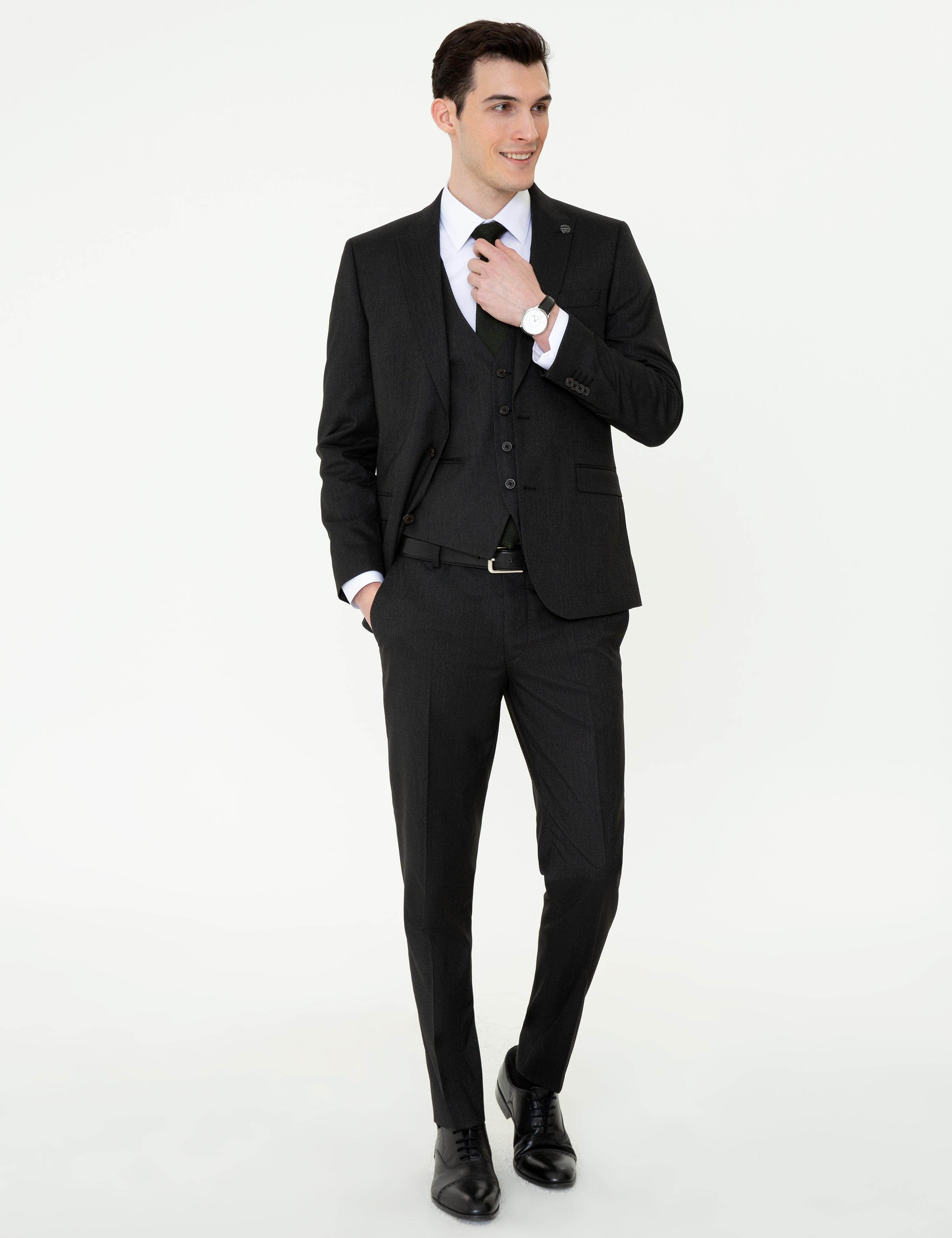 Siyah Ex. Slim Fit Yelekli Takım Elbise