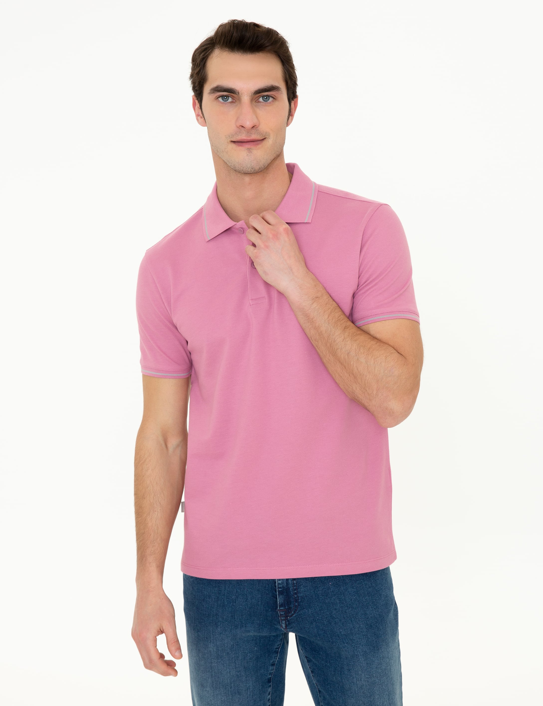 Gül Kurusu Slim Fit Polo Yaka Basic Tişört - Image 3