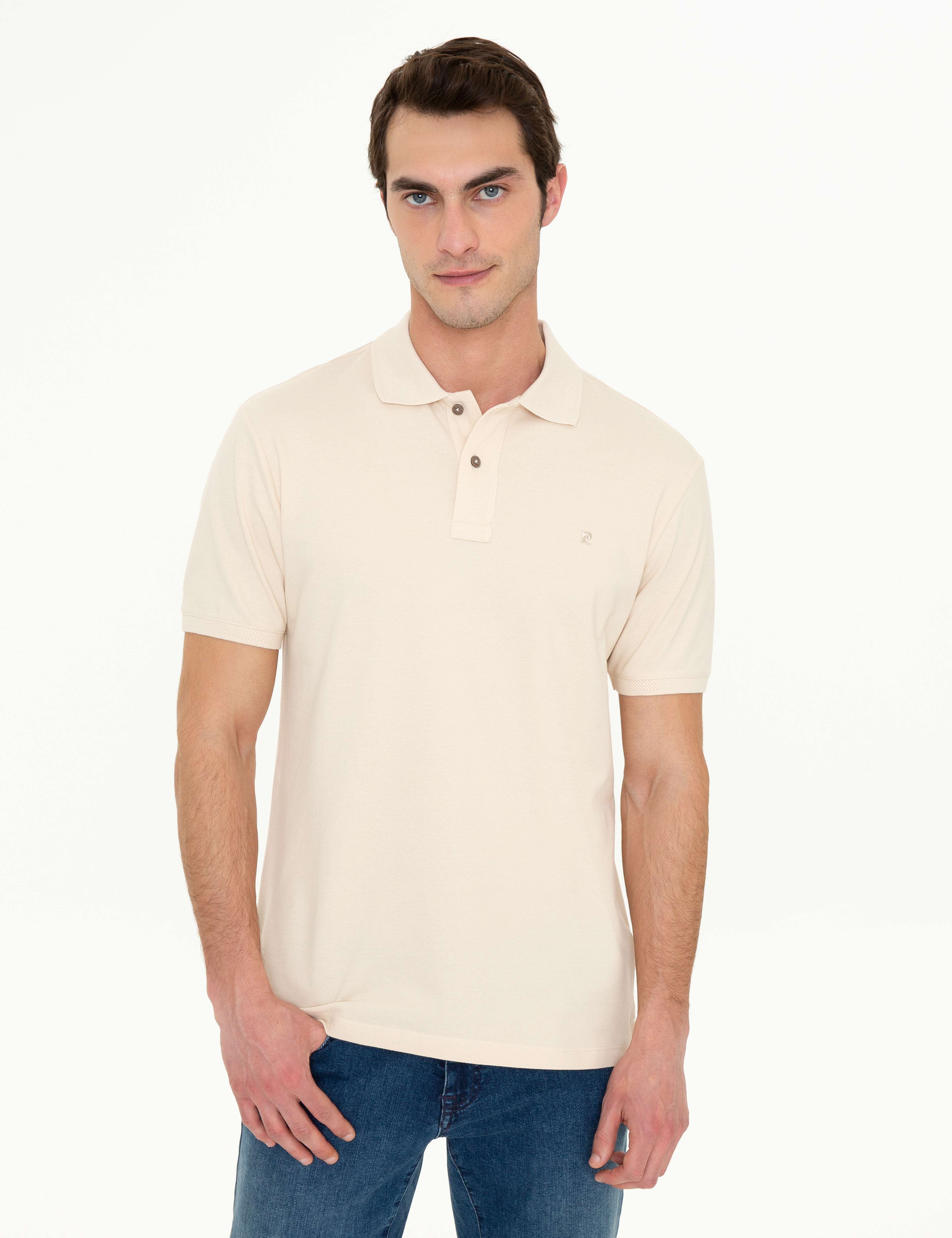 Bej Slim Fit %100 Pamuk Düğmeli Polo Yaka Basic Tişört - Image 3