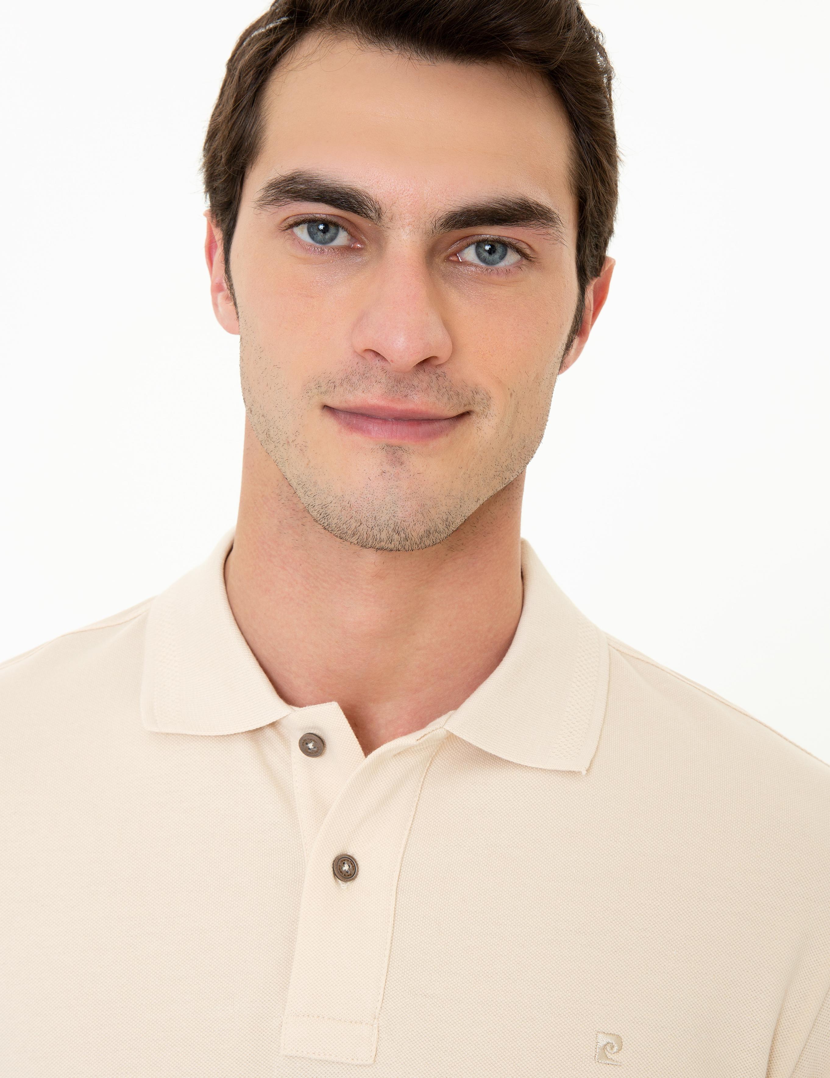 Bej Slim Fit Polo Yaka Basic Tişört