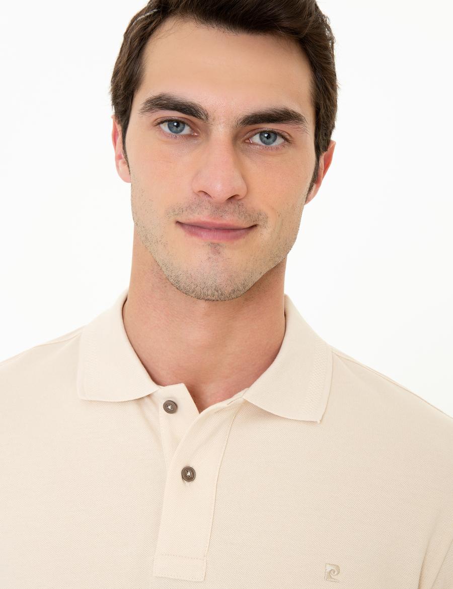 Bej Slim Fit Polo Yaka Basic Tişört