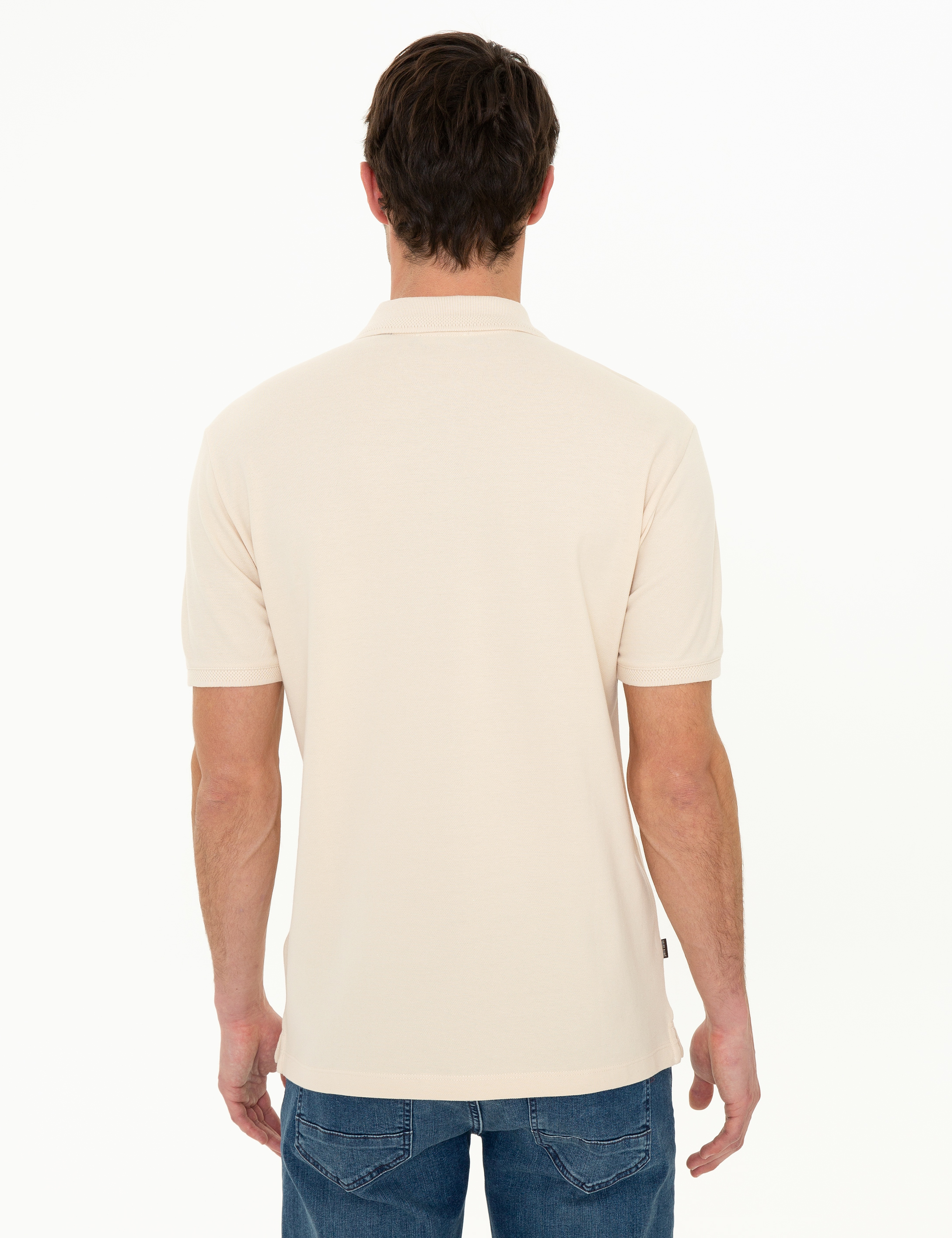 Bej Slim Fit %100 Pamuk Düğmeli Polo Yaka Basic Tişört