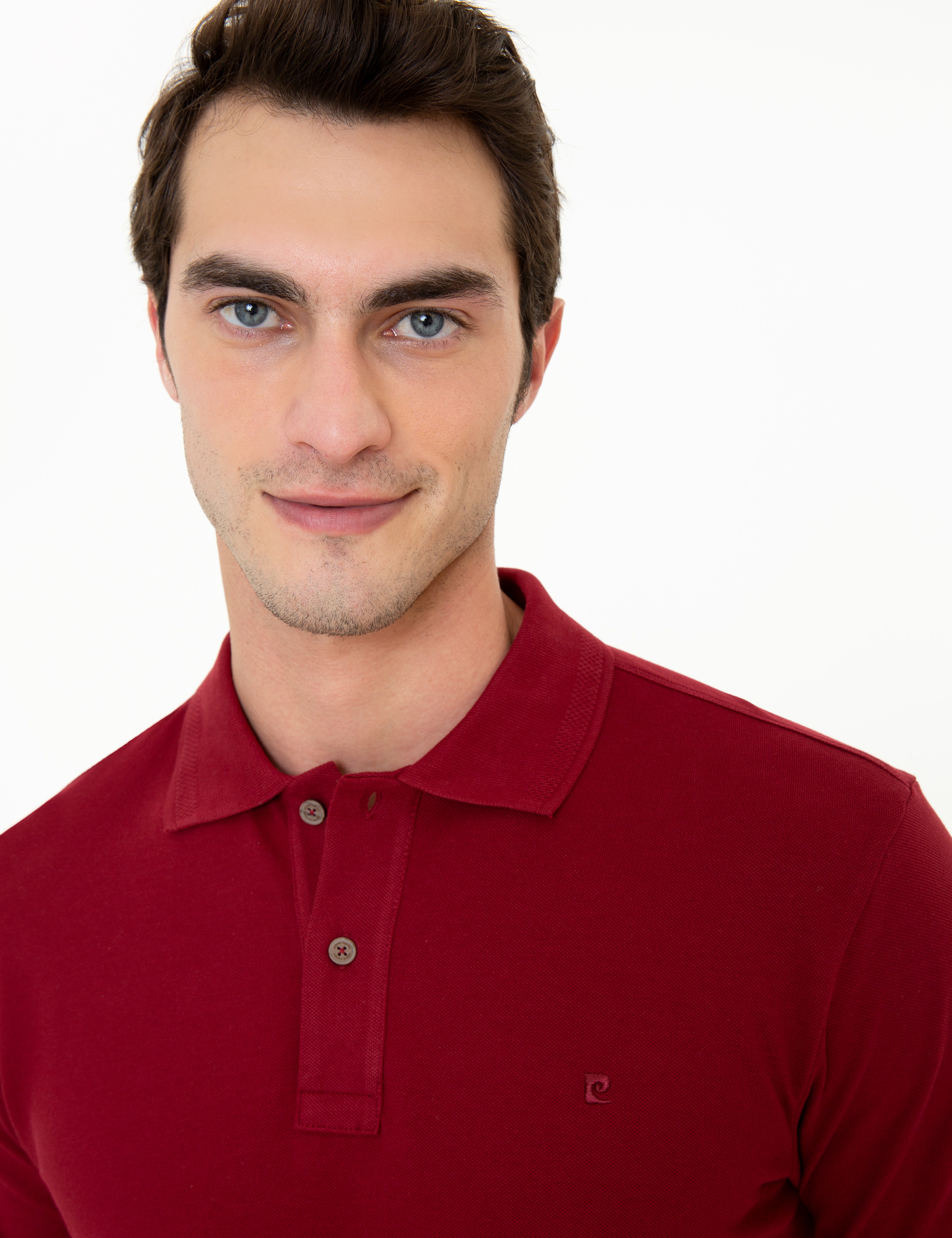 Bordo Slim Fit %100 Pamuk Basic Düğmeli Polo Yaka Tişört - Image 2