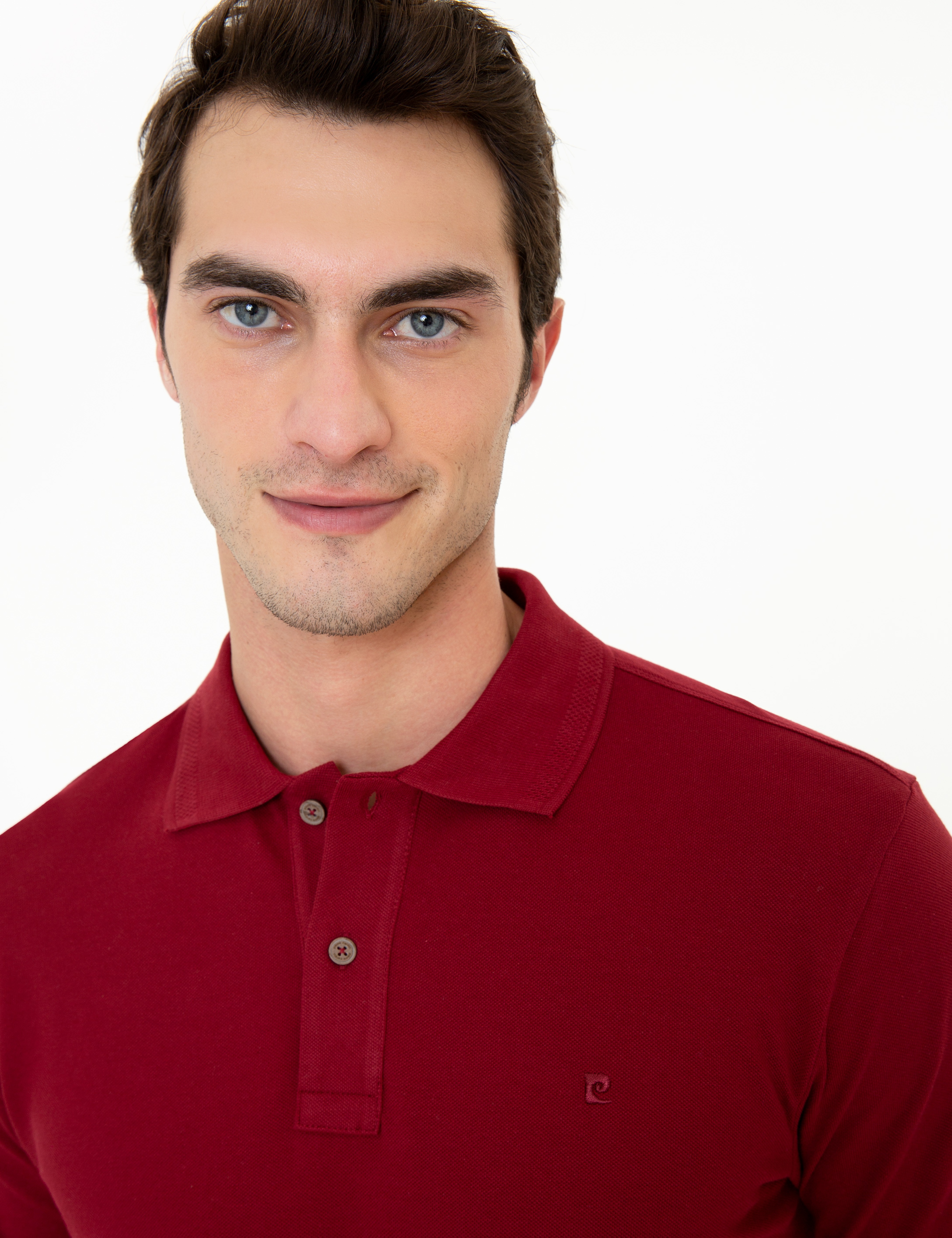 Bordo Slim Fit %100 Pamuk Basic Düğmeli Polo Yaka Tişört