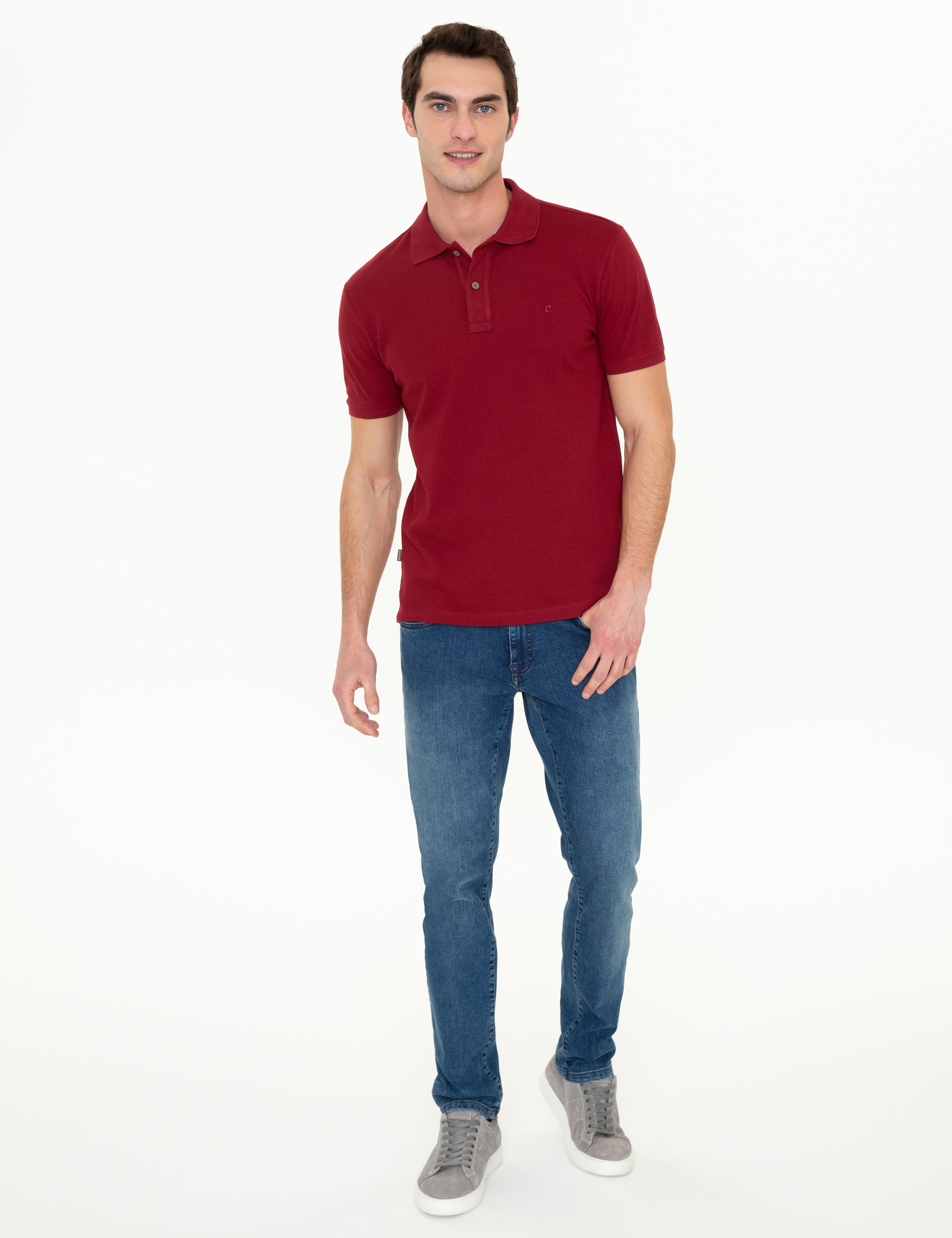 Bordo Slim Fit %100 Pamuk Basic Düğmeli Polo Yaka Tişört - Image 5