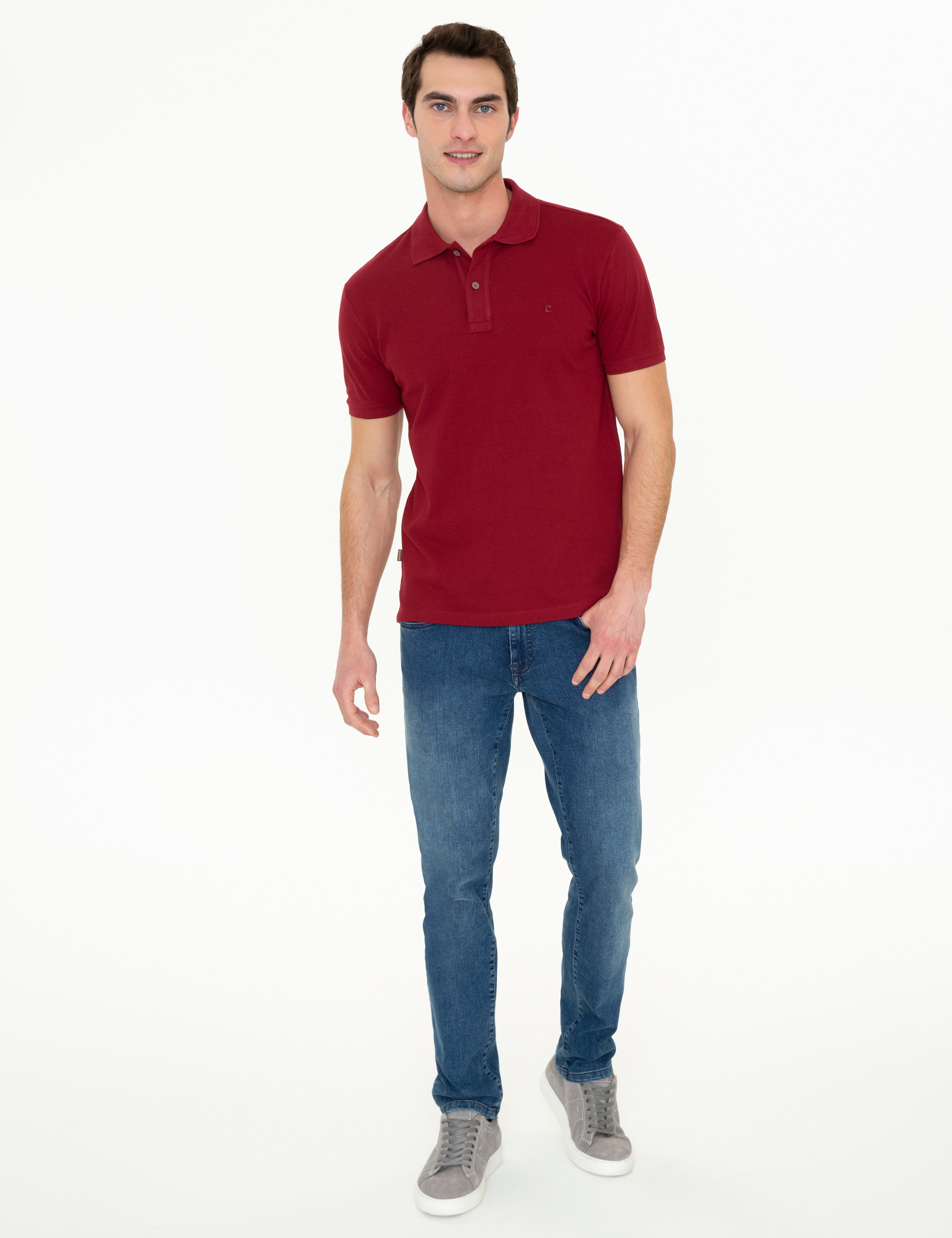 Bordo Slim Fit %100 Pamuk Basic Düğmeli Polo Yaka Tişört