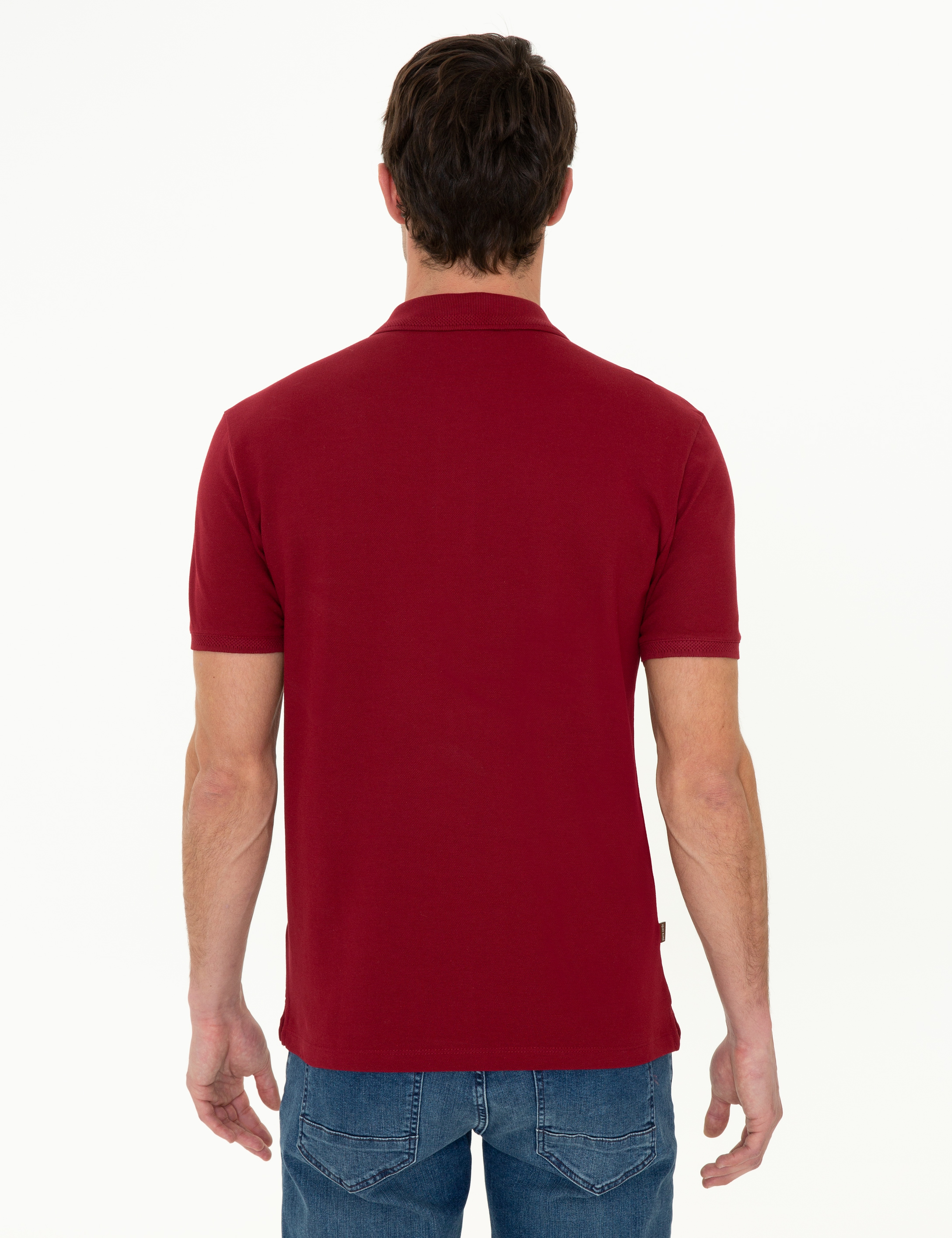 Bordo Slim Fit %100 Pamuk Basic Düğmeli Polo Yaka Tişört