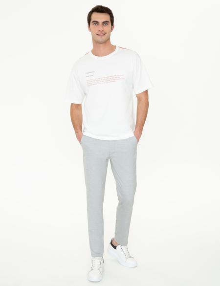 Ekru Comfort Fit Bisiklet Yaka Tişört - 50249707003