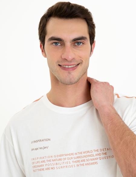 Ekru Comfort Fit Bisiklet Yaka Tişört - 50249707003