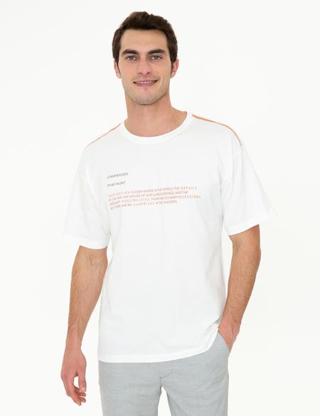 Ekru Comfort Fit Bisiklet Yaka Tişört - 50249707003