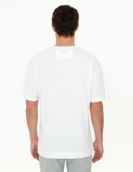 Ekru Comfort Fit Bisiklet Yaka Tişört - 50249707003