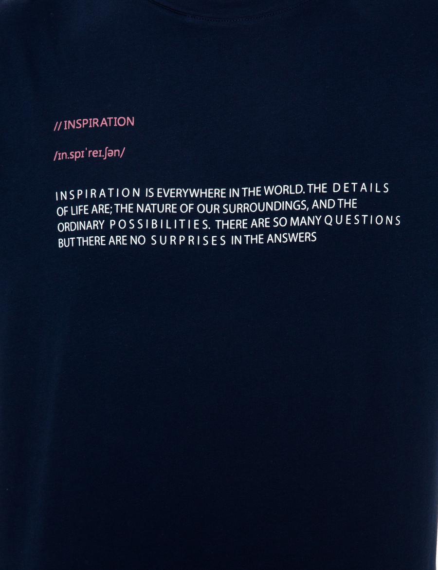 Lacivert Comfort Fit Baskılı Bisiklet Yaka Tişört