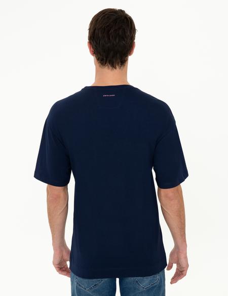 Lacivert Comfort Fit Baskılı Bisiklet Yaka Tişört - 50249707014